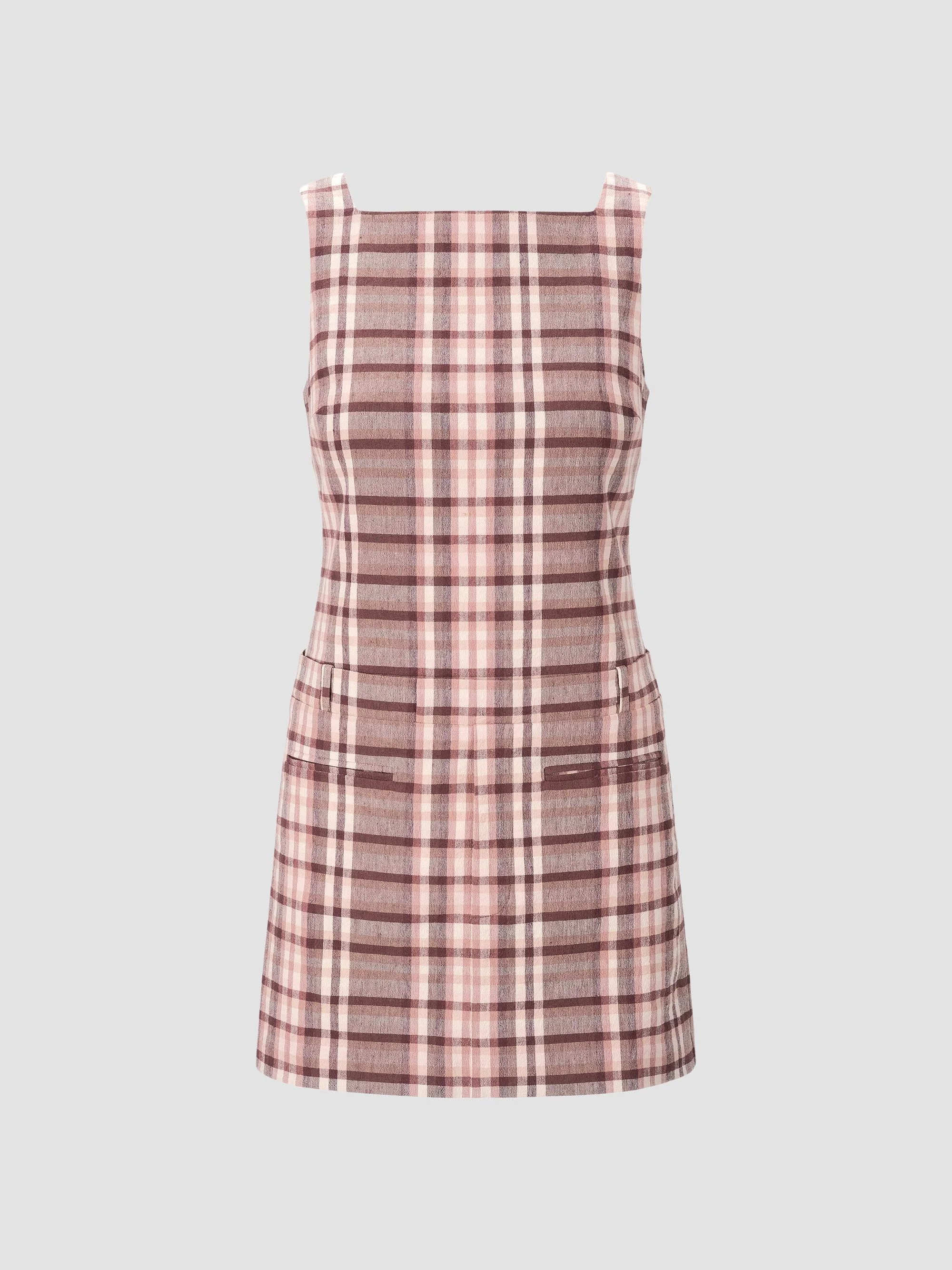 Women's Shea Plais Linen-Blend Mini Dress - Tuscany Plaid - 1
