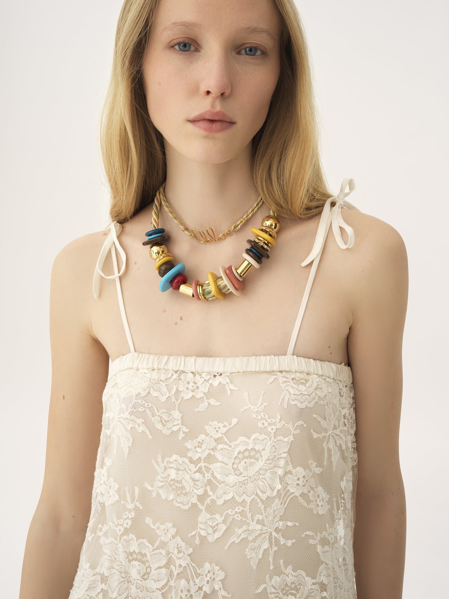 THIN-STRAP LONG DRESS IN EMBROIDERED LACE - 6