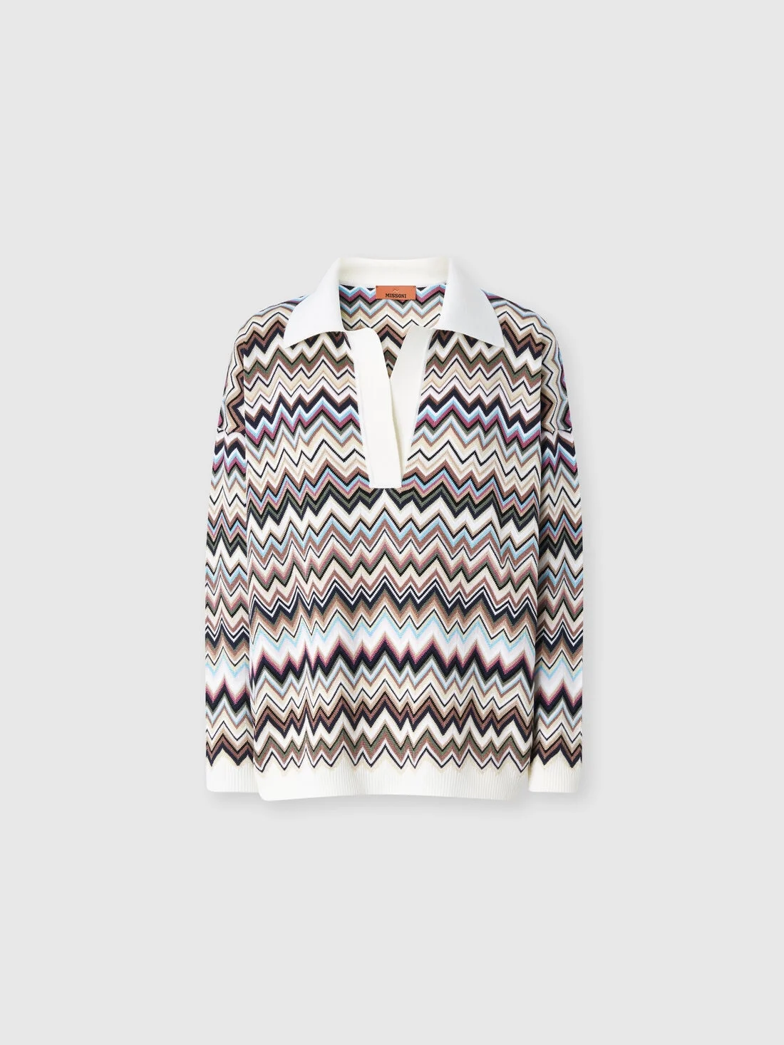 Oversized wool and viscose zig zag polo - 1