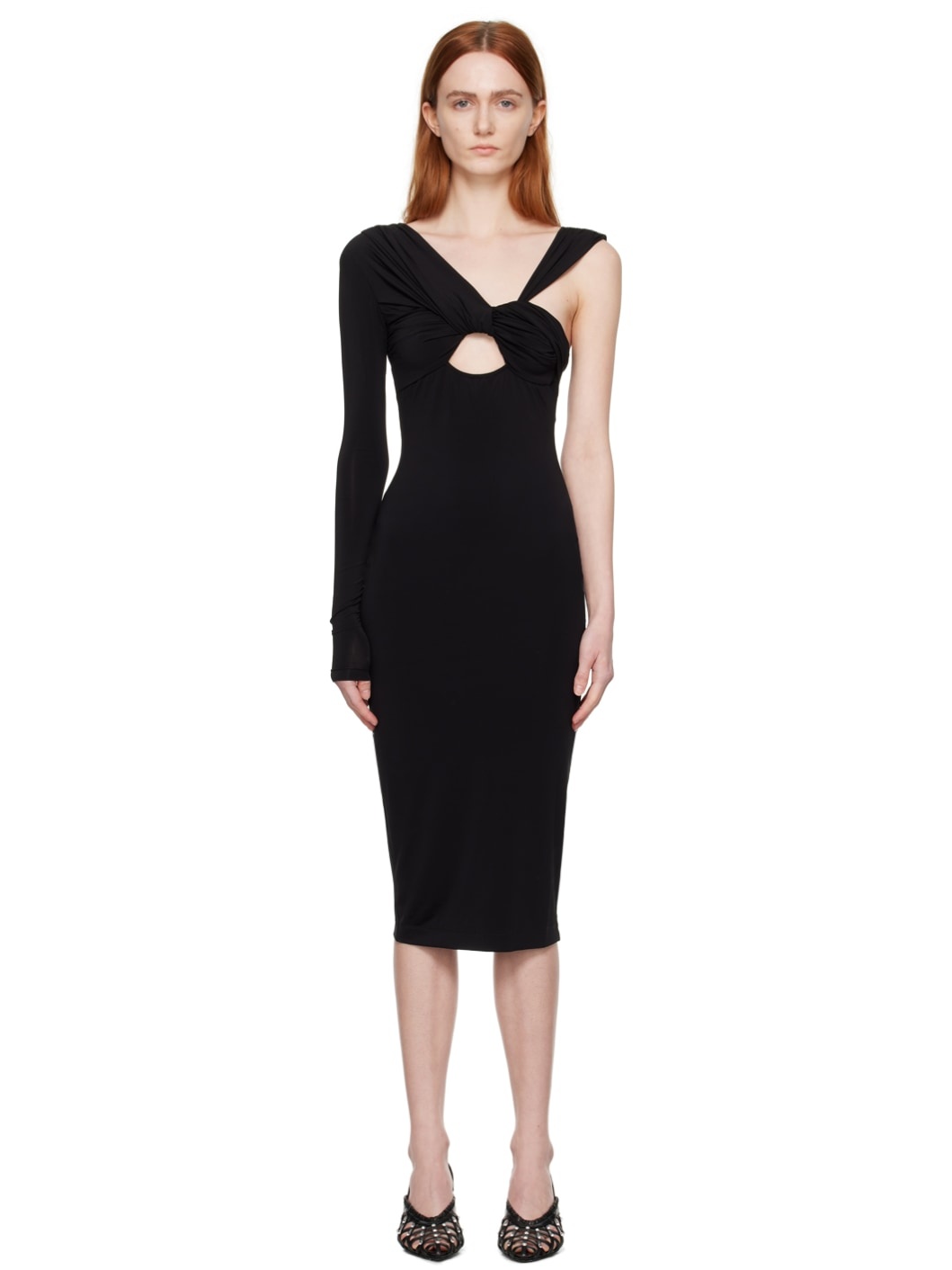 Black Single-Shoulder Midi Dress - 1