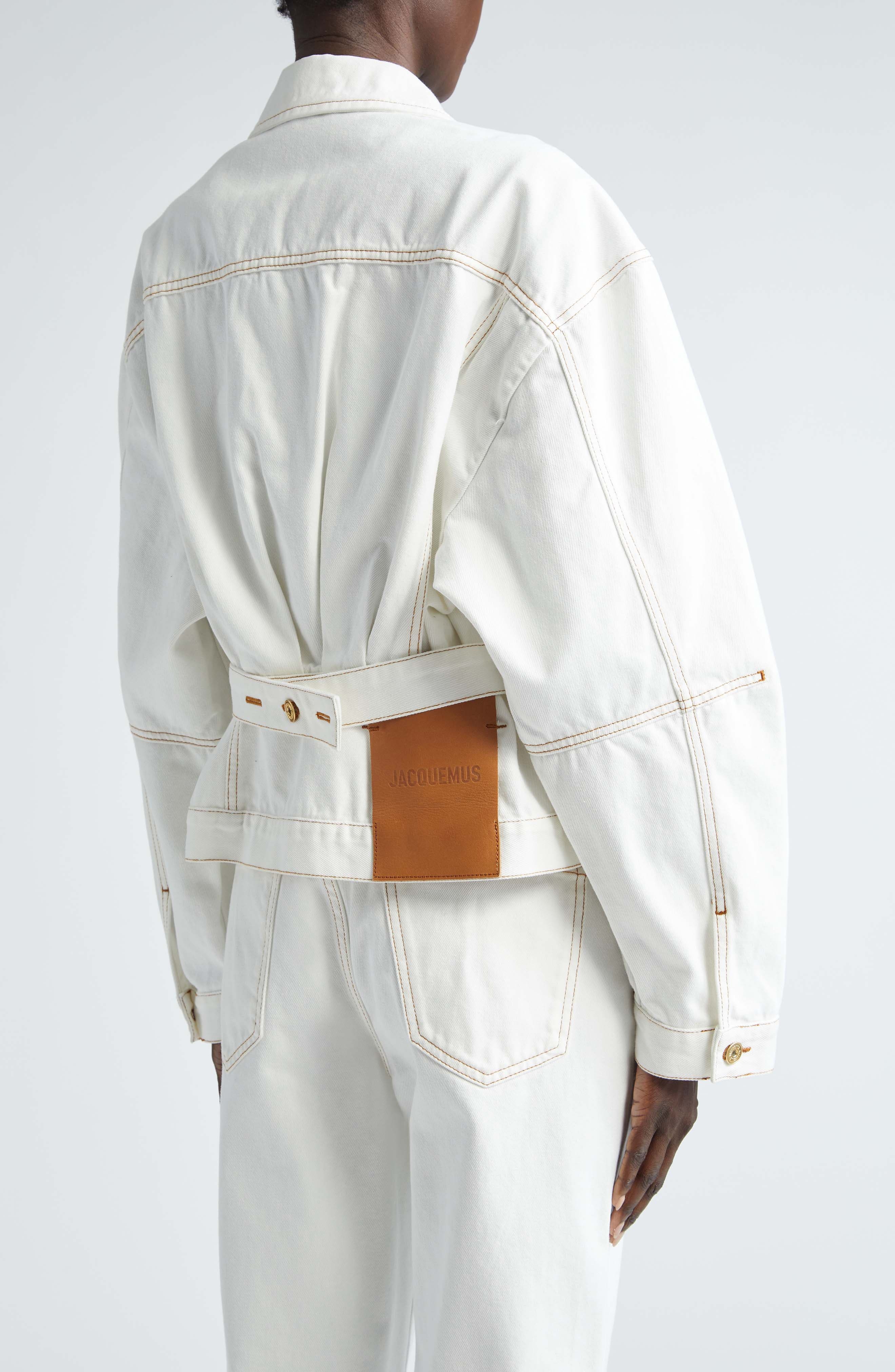 Jacquemus La Veste de-Nîmes Denim Trucker Jacket in Off-White/Tabac at Nordstrom - 3