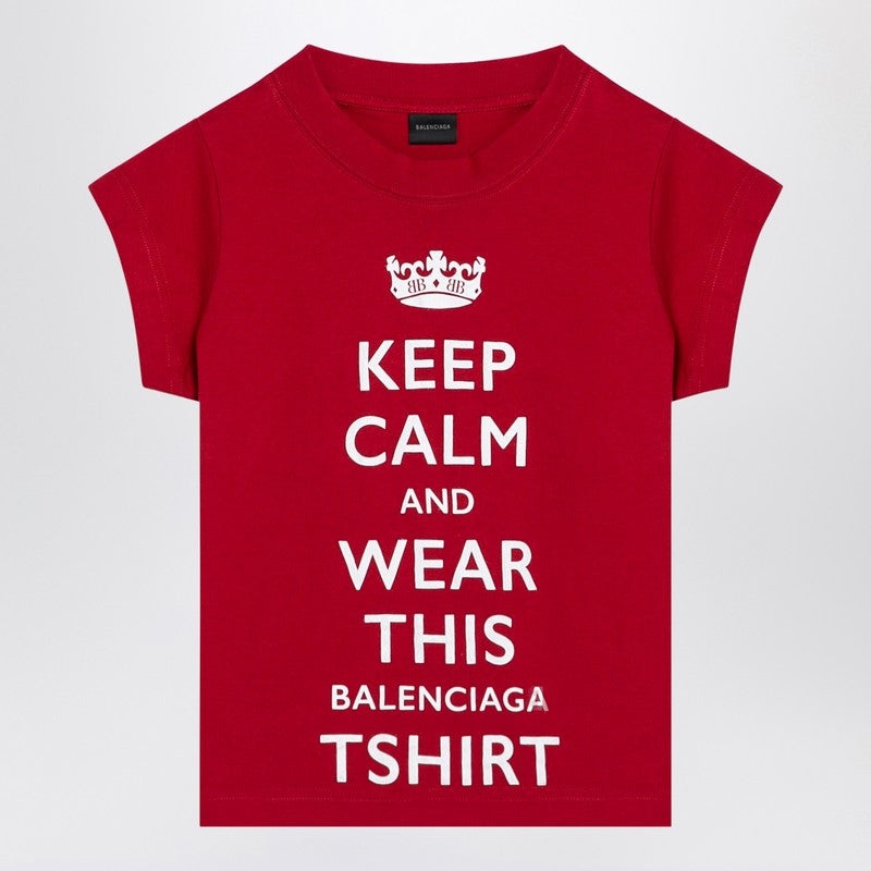 Tシャツ・カットソー BALENCIAGA RED CROPPED T-SHIRT KEEP CALM BALENCIAGA Balenciaga Red Cropped T-Shirt Keep Calm Women