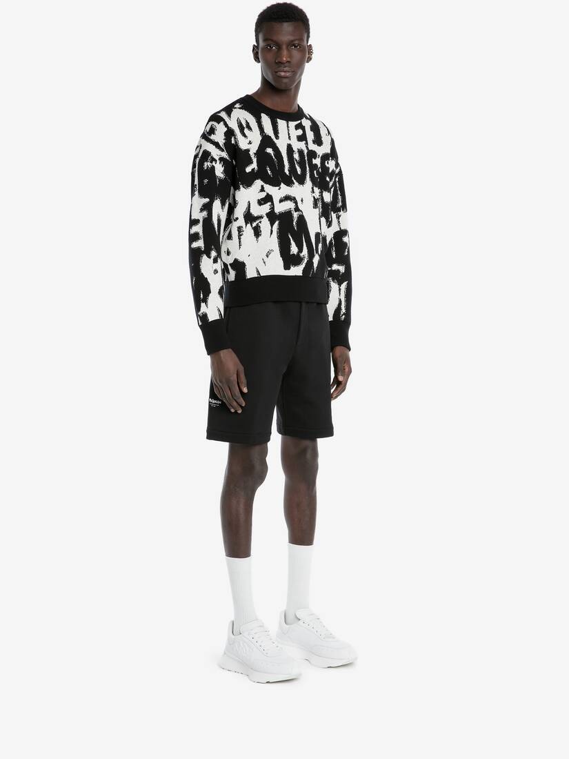 Mcqueen Graffiti Crew Neck Sweatshirt in Black/ivory - 3