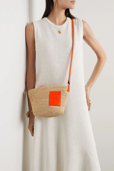 Loewe + Paula's Ibiza Pochette leather-trimmed woven raffia shoulder bag outlook