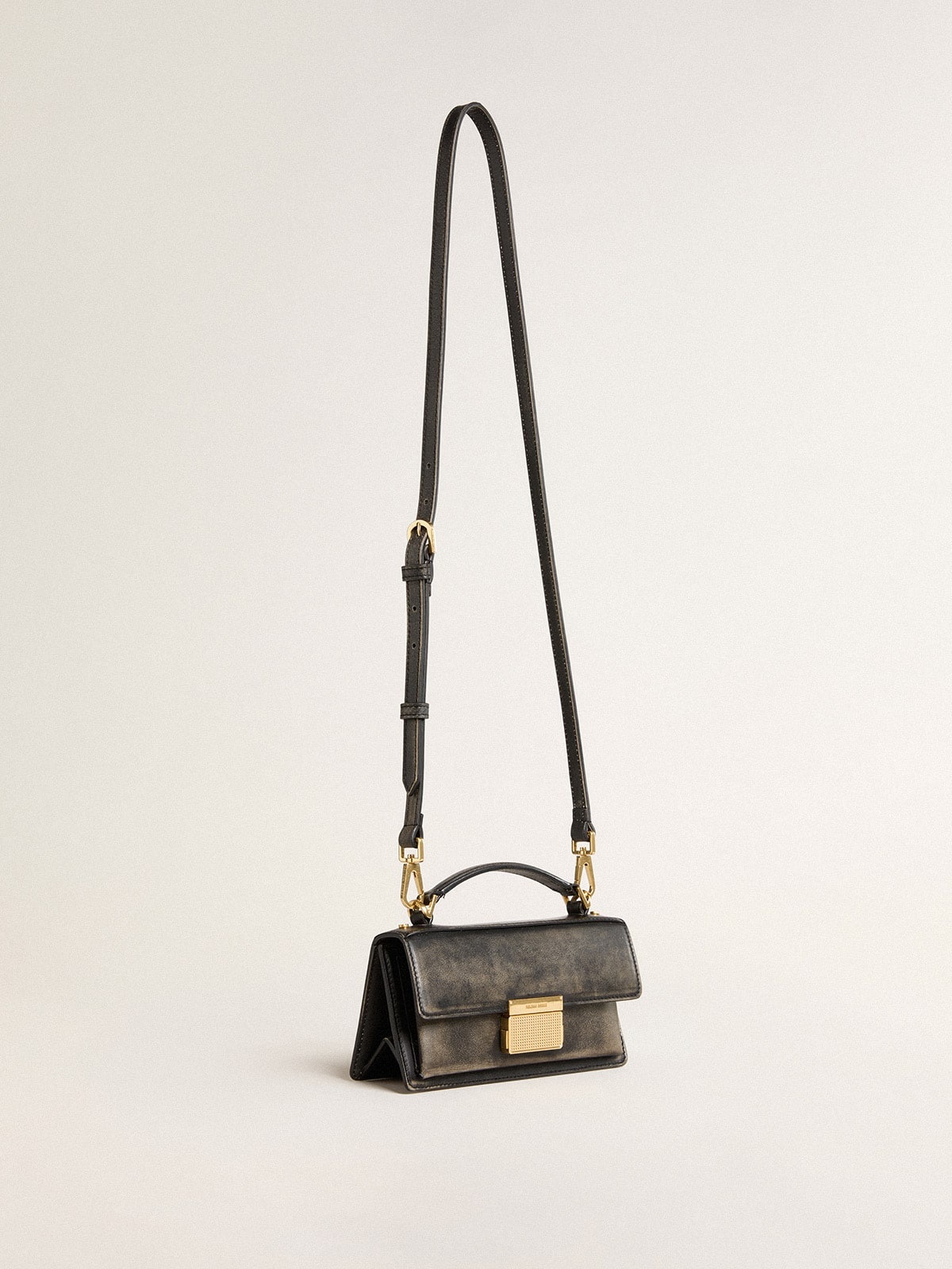 Small Venezia Bag in black distressed leather with gold details - 2