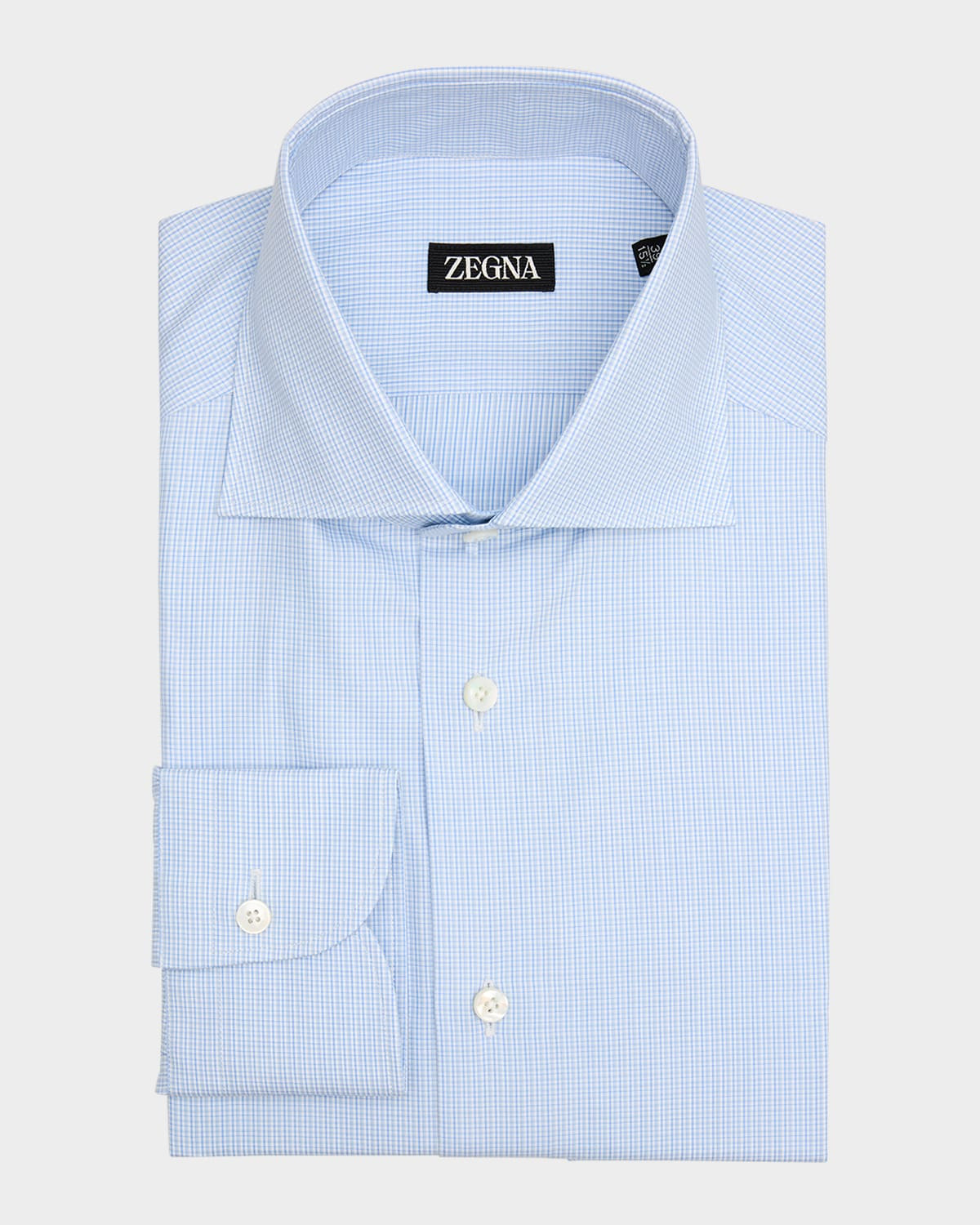 Men's Cotton Micro-Check Spread Collar Dress Shirt - 1