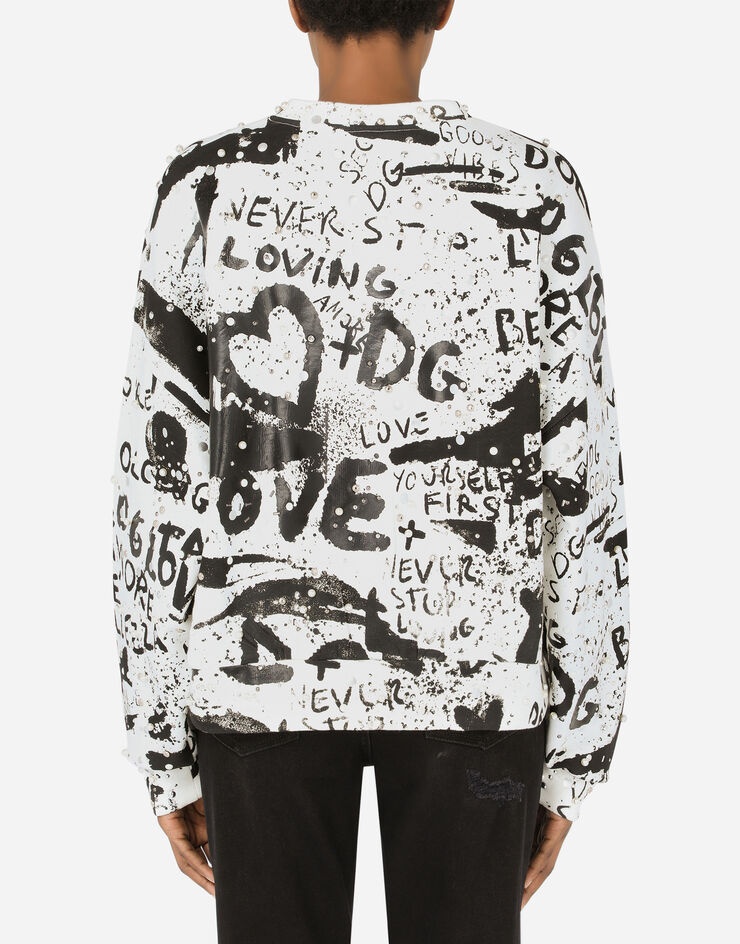 Jersey sweatshirt with DG graffiti print with pearl and stud embellishment - 3