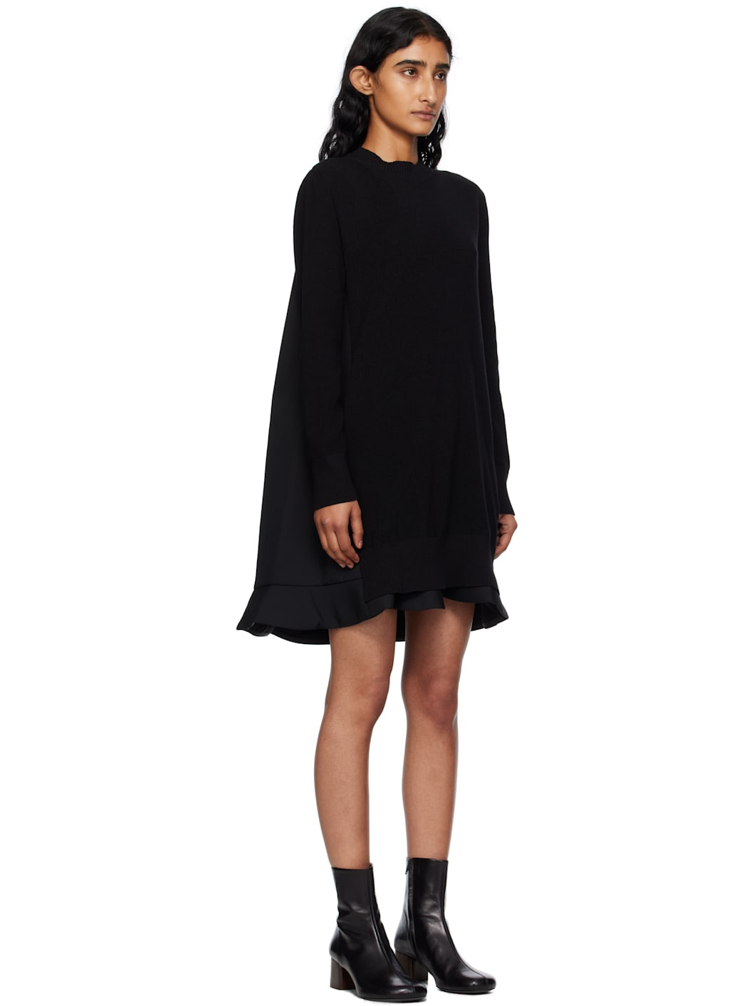 Black Suiting Mix Knit Minidress - 2