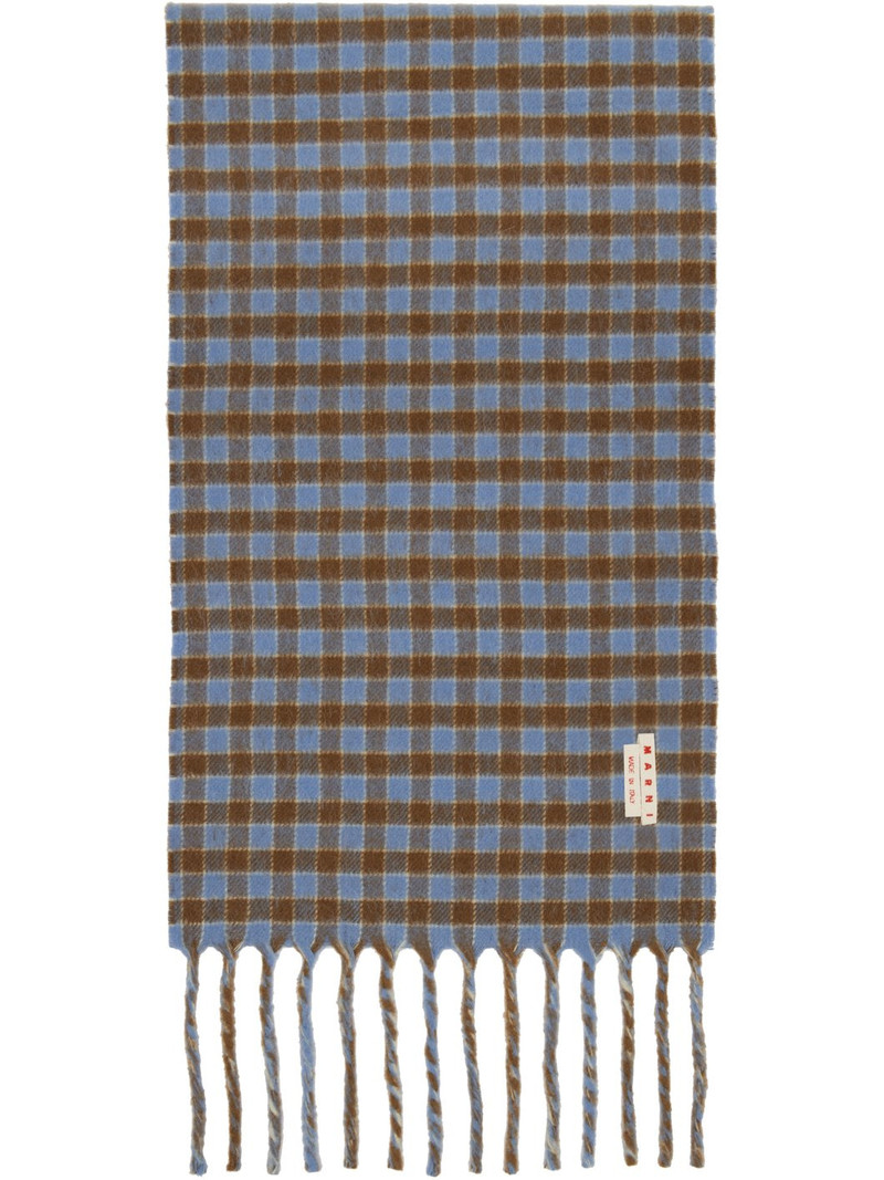 Marni Blue & Brown Double Check Logo Wool Mohair Scarf outlook