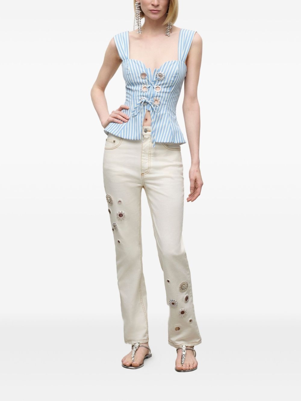 striped grommet corset top - 2
