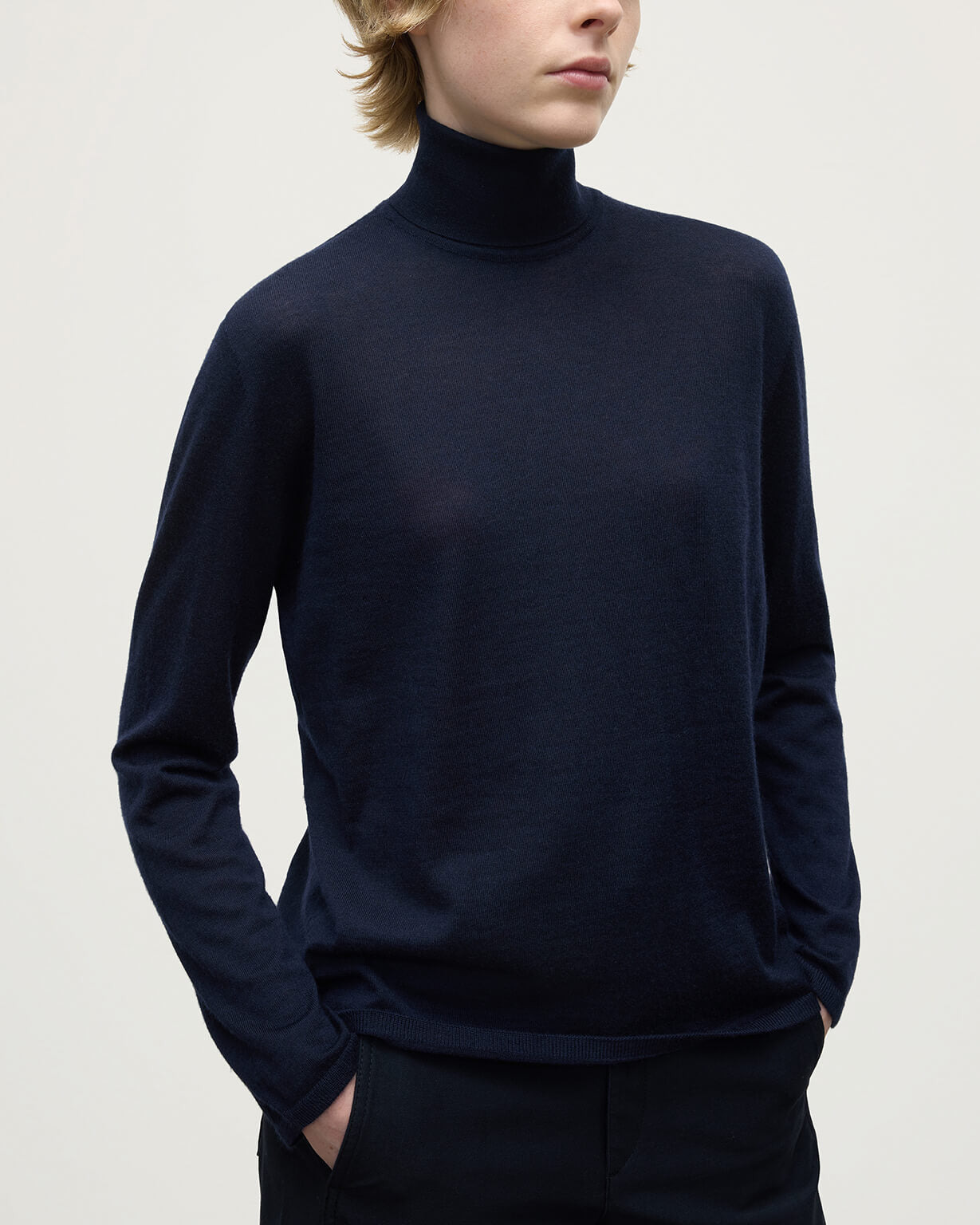 Superfine Cashmere Navy Roll Neck Jumper - 5