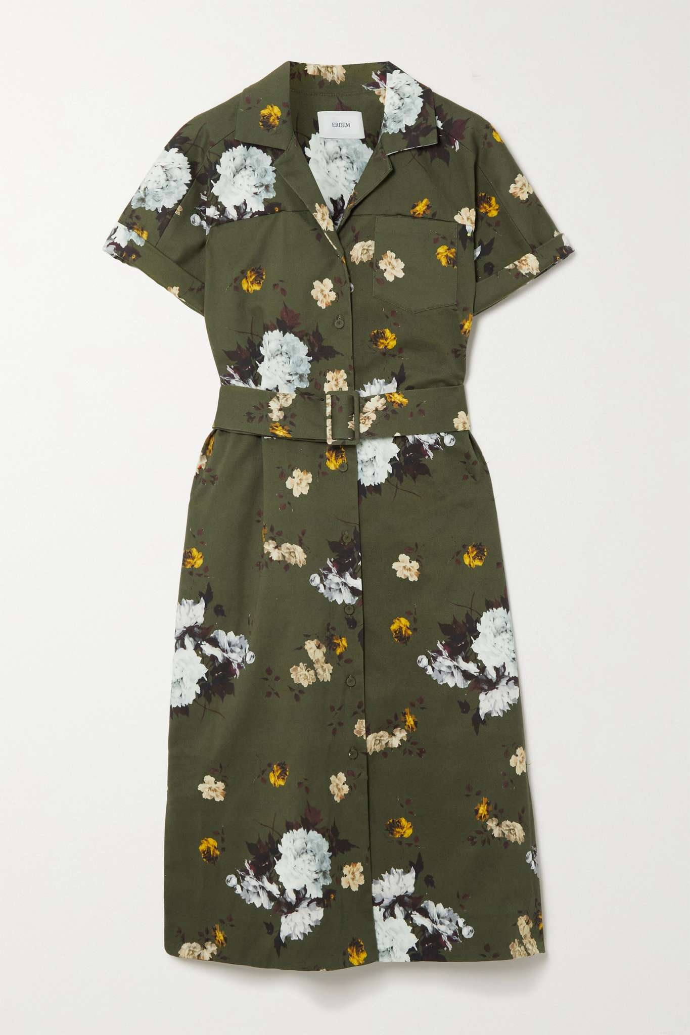 Mayra belted floral-print cotton-blend gabardine shirt dress - 1