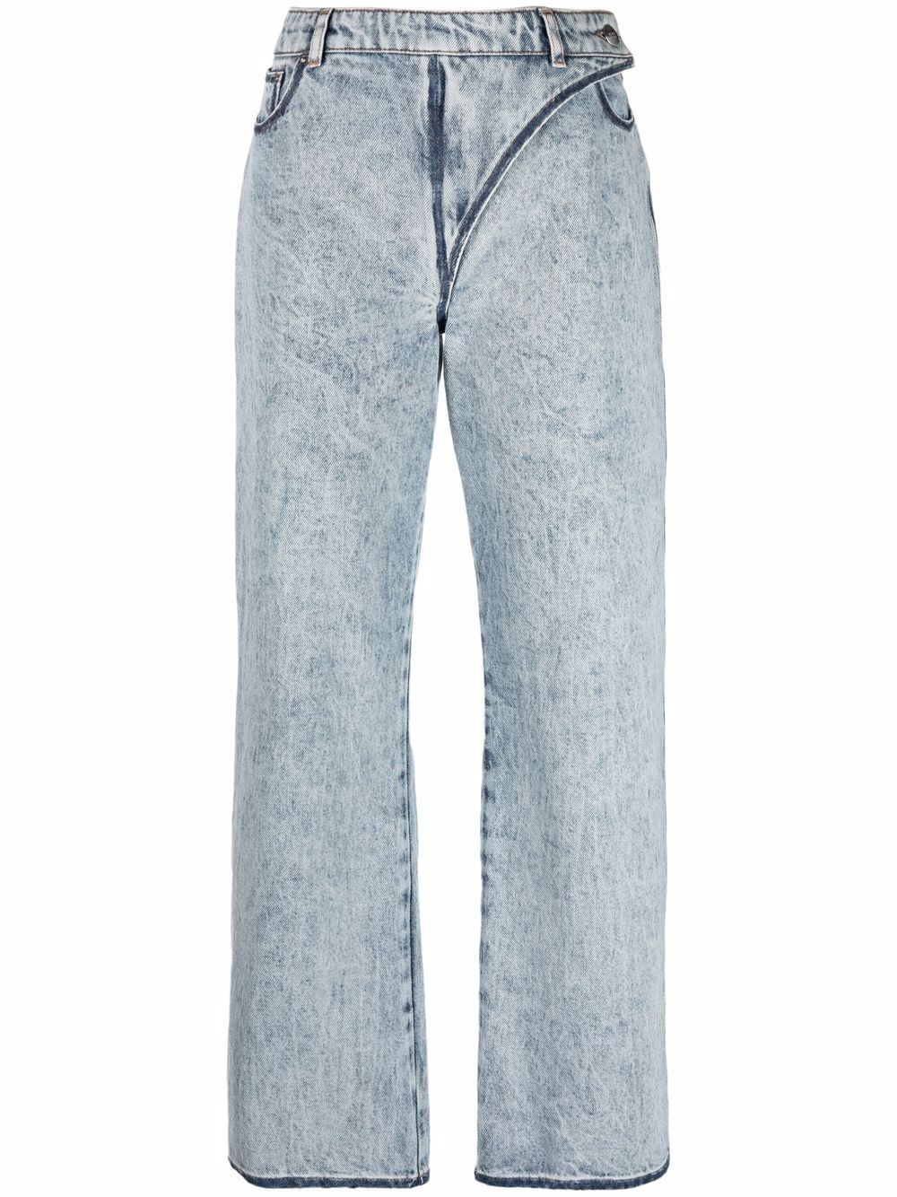 strap-detail acid wash straight-leg jeans - 1