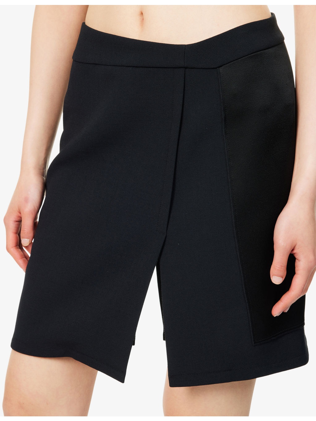 Contrast-Panel Split Stretch-Woven Mini Skirt - 5