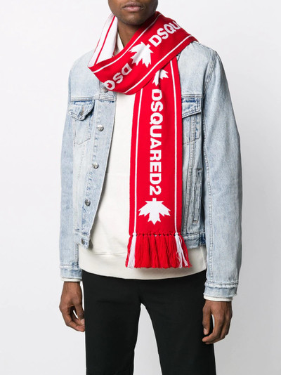 DSQUARED2 logo-jacquard fringed skinny scarf outlook