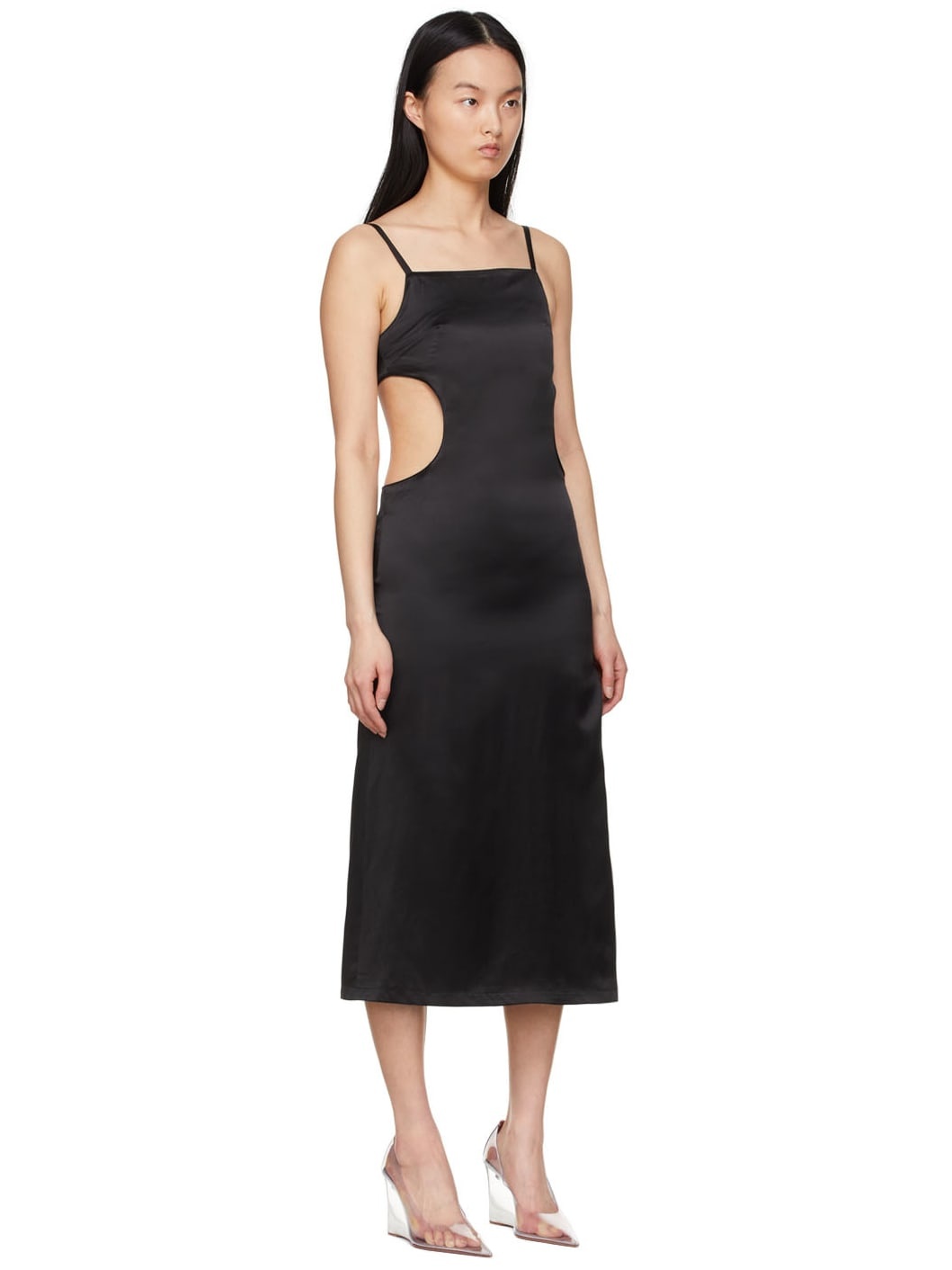 Black Silk Mid-Length Dress - 2