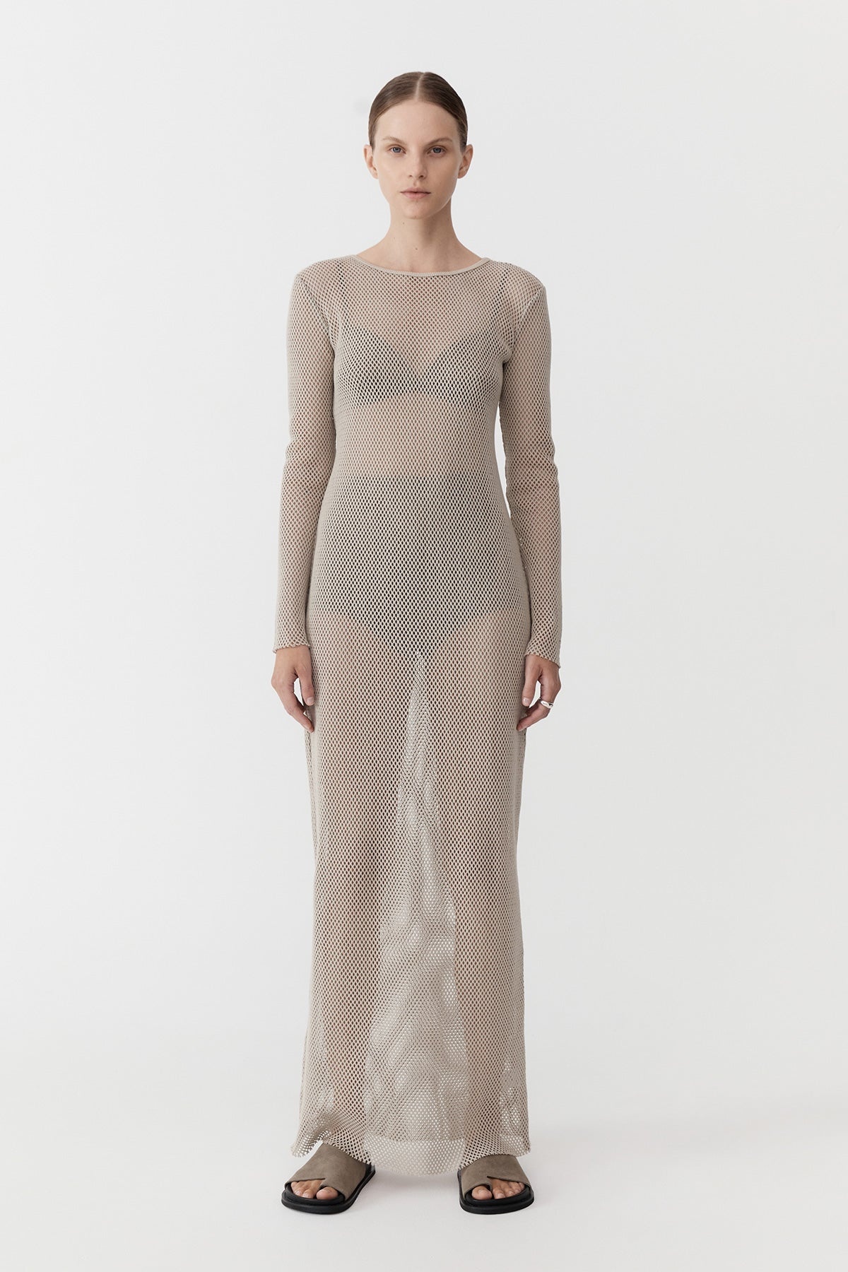 Mesh Long Sleeve Dress - Aloe - 2