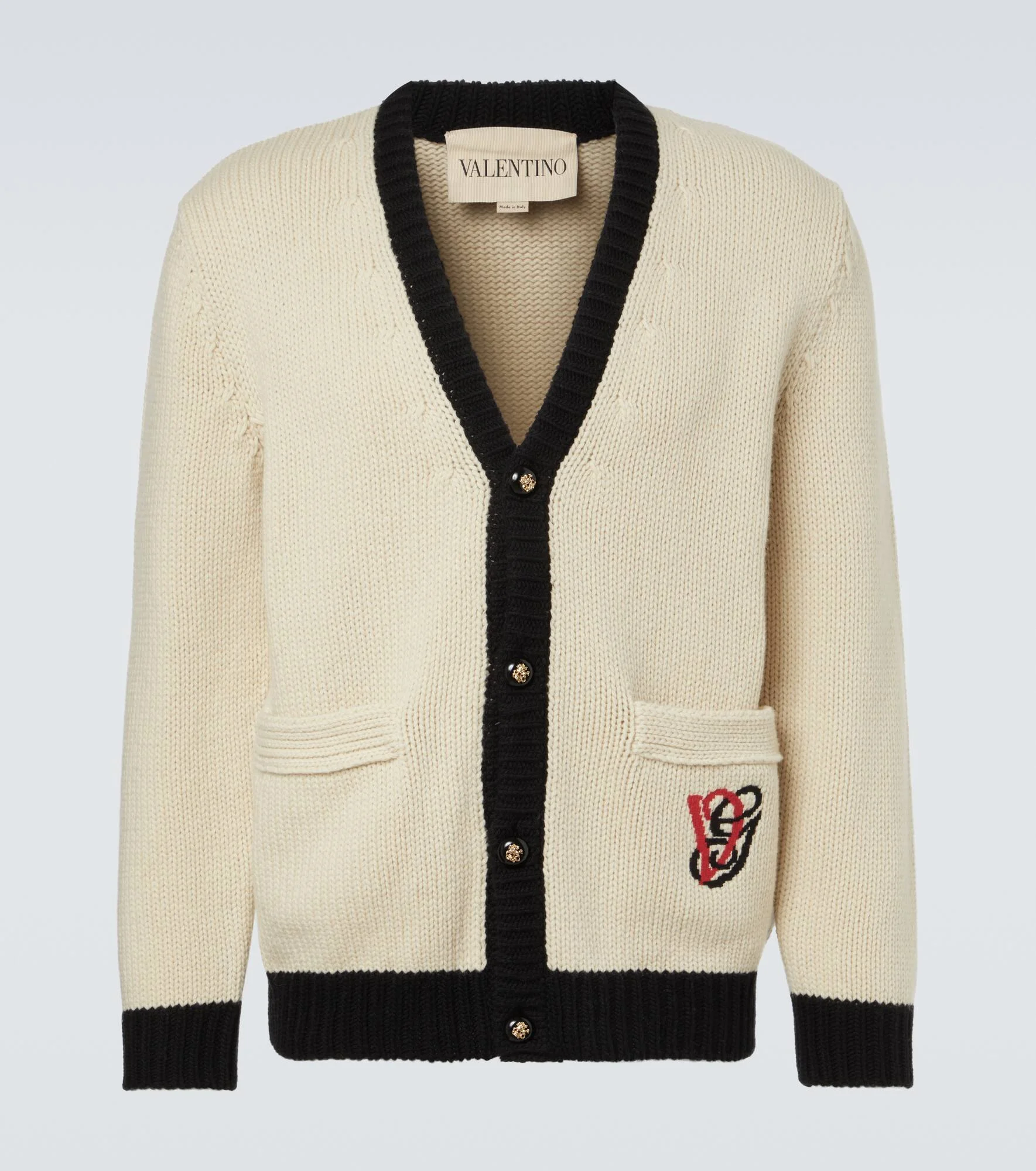 Embroidered virgin wool cardigan - 1