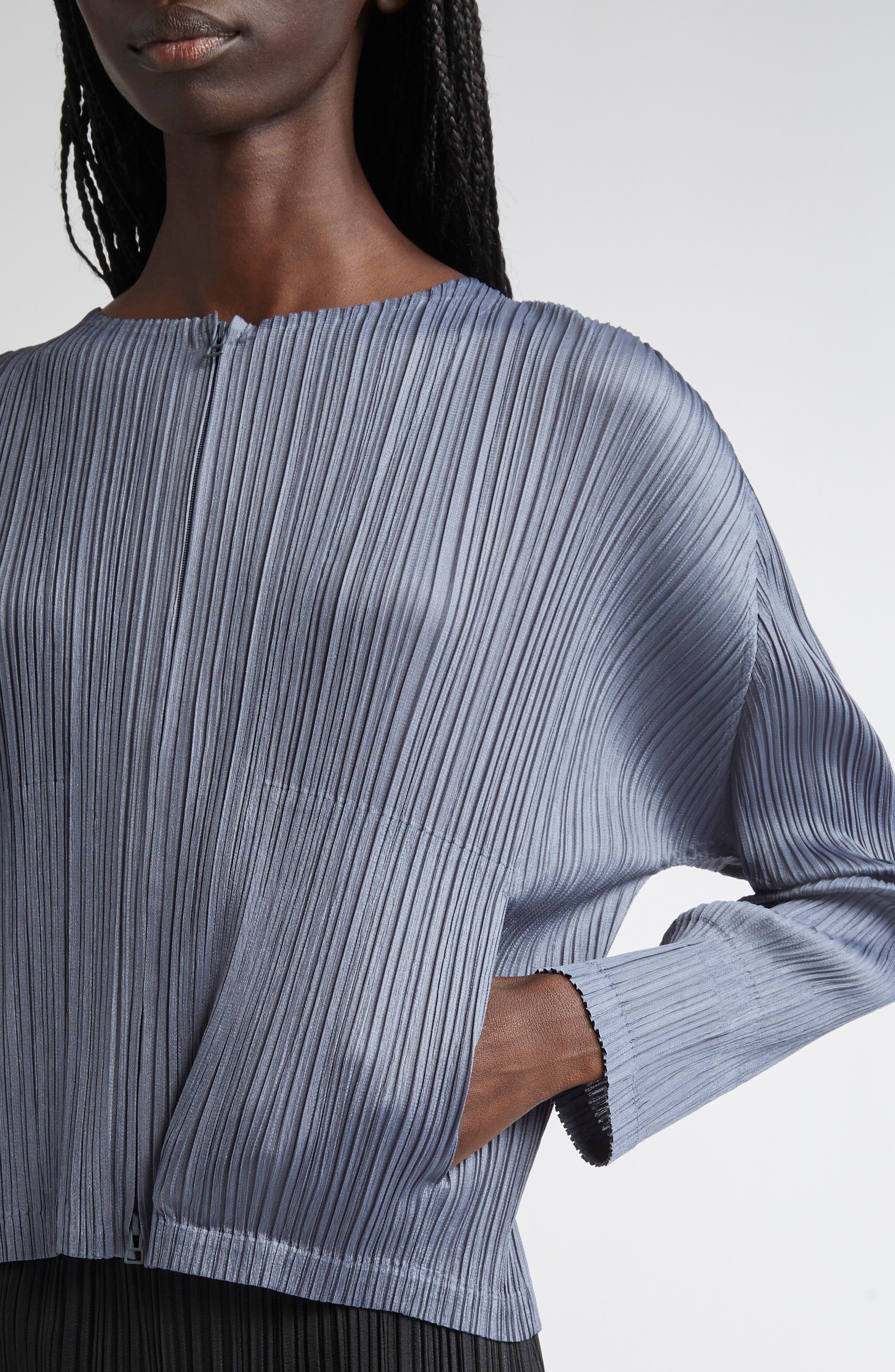 Pleats Please Issey Miyake Monthly Colors May Pleated Zip Front Top in Dark Blue Gray at Nordstrom - 5