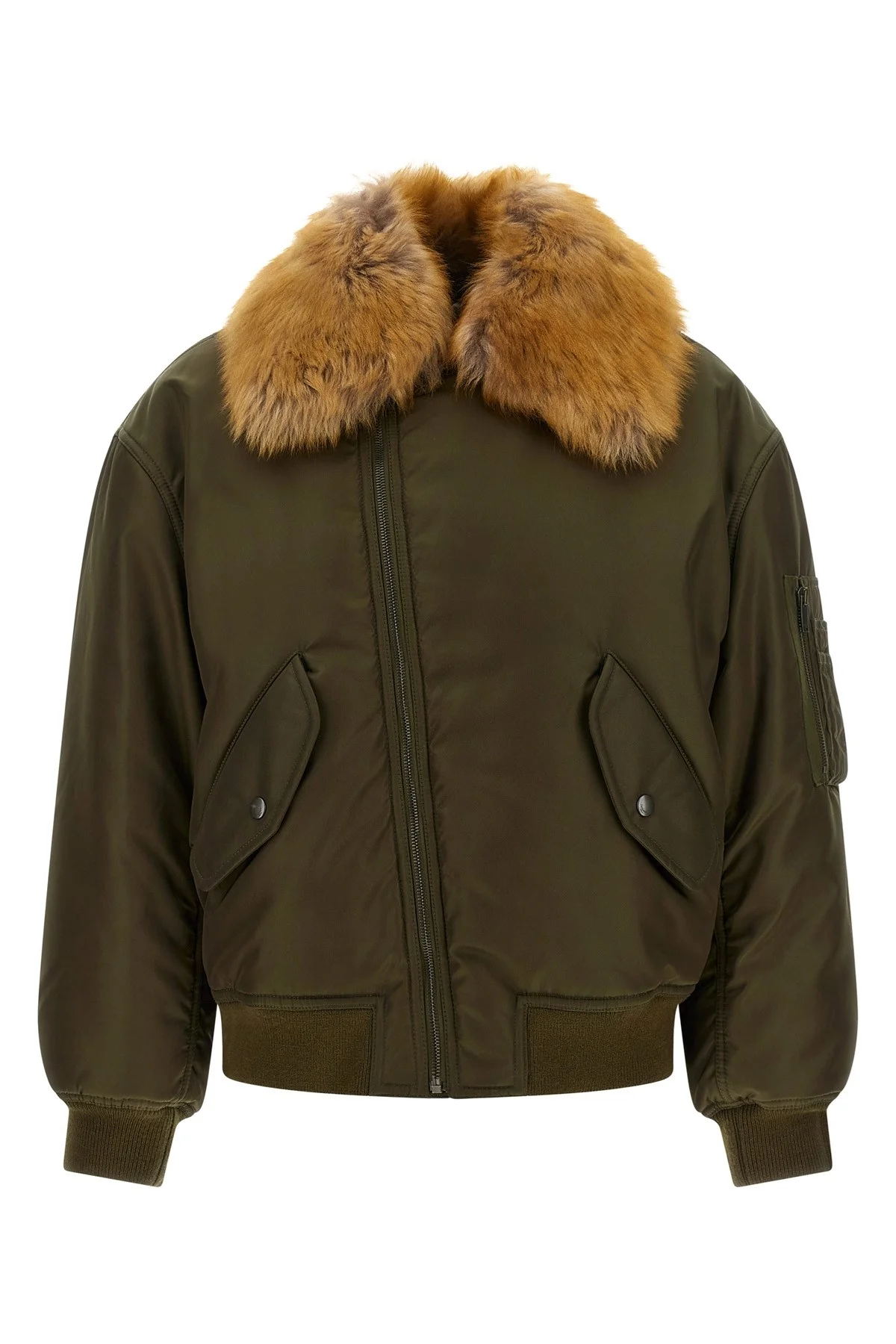 Removable Shearling Neck Bomber Jacket - 1