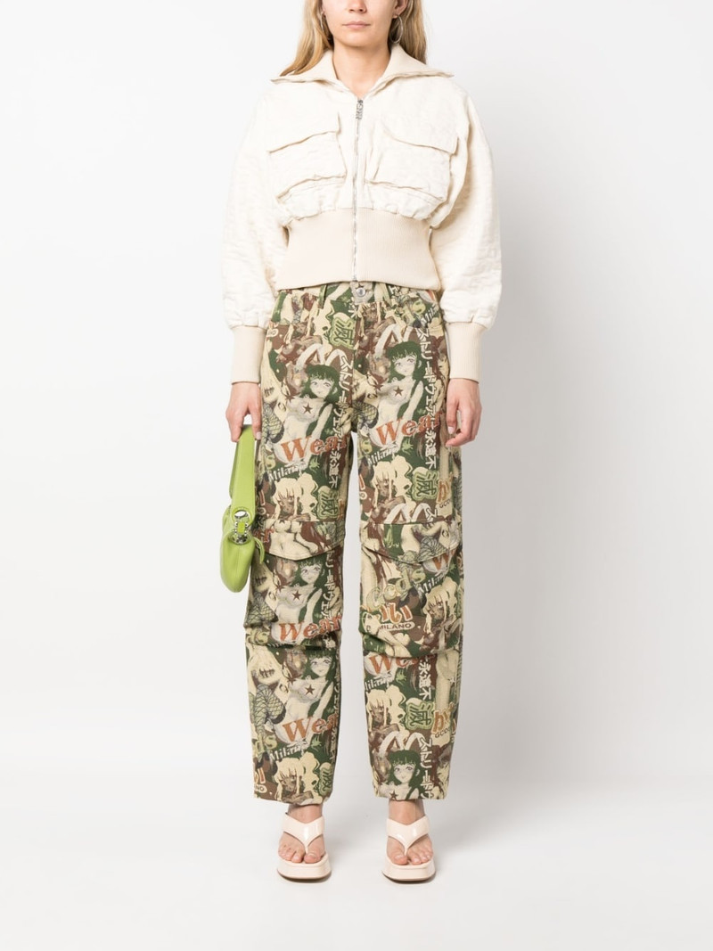 GCDS monogram-pattern cropped bomber jacket outlook