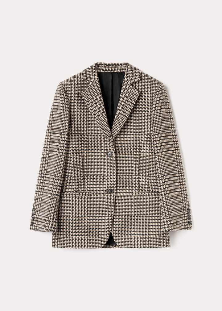 Longline wool blazer brown check - 1