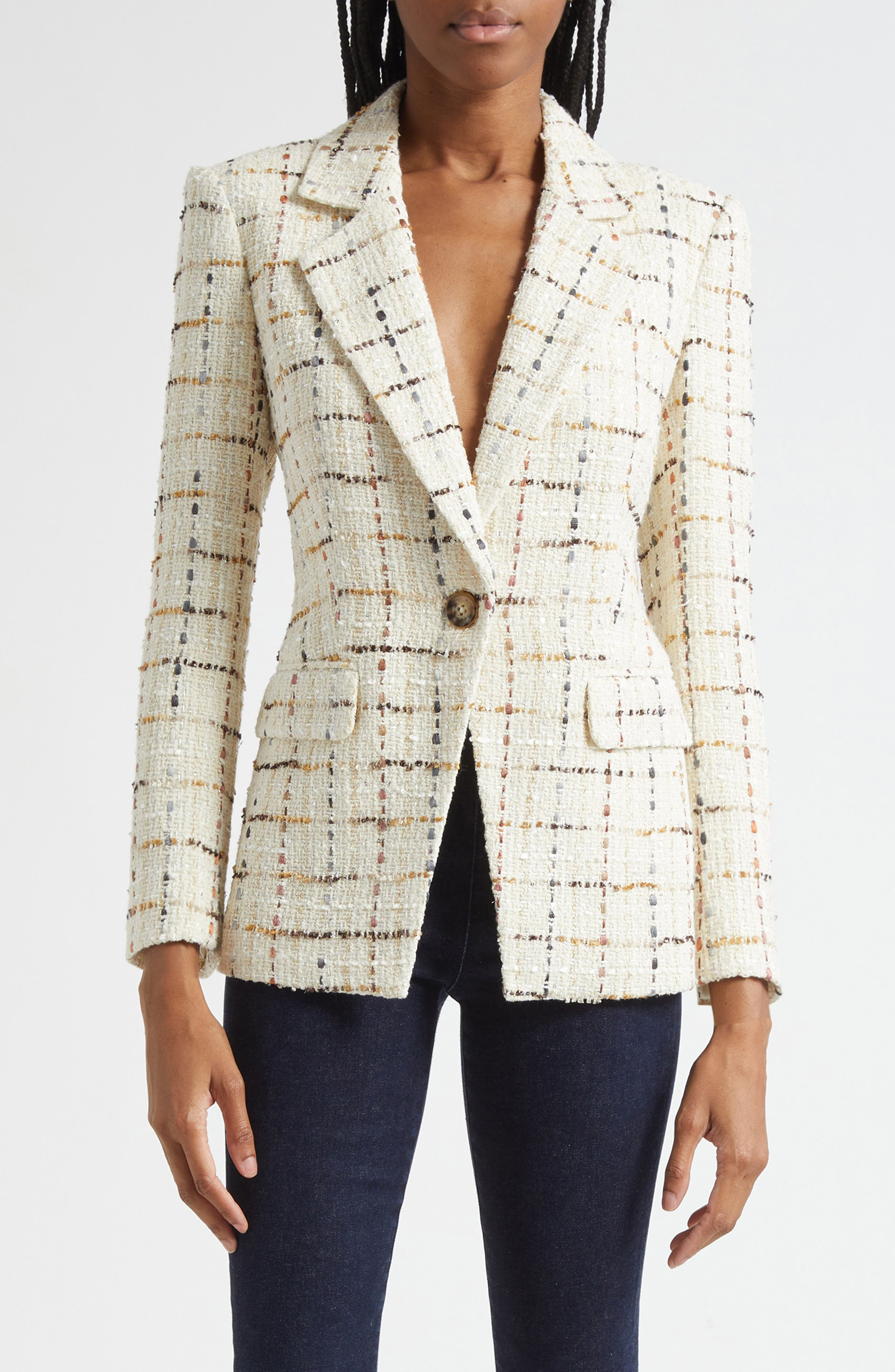 Veronica Beard Healy Check Tweed Dickey Jacket in Ecru Multi at Nordstrom - 3