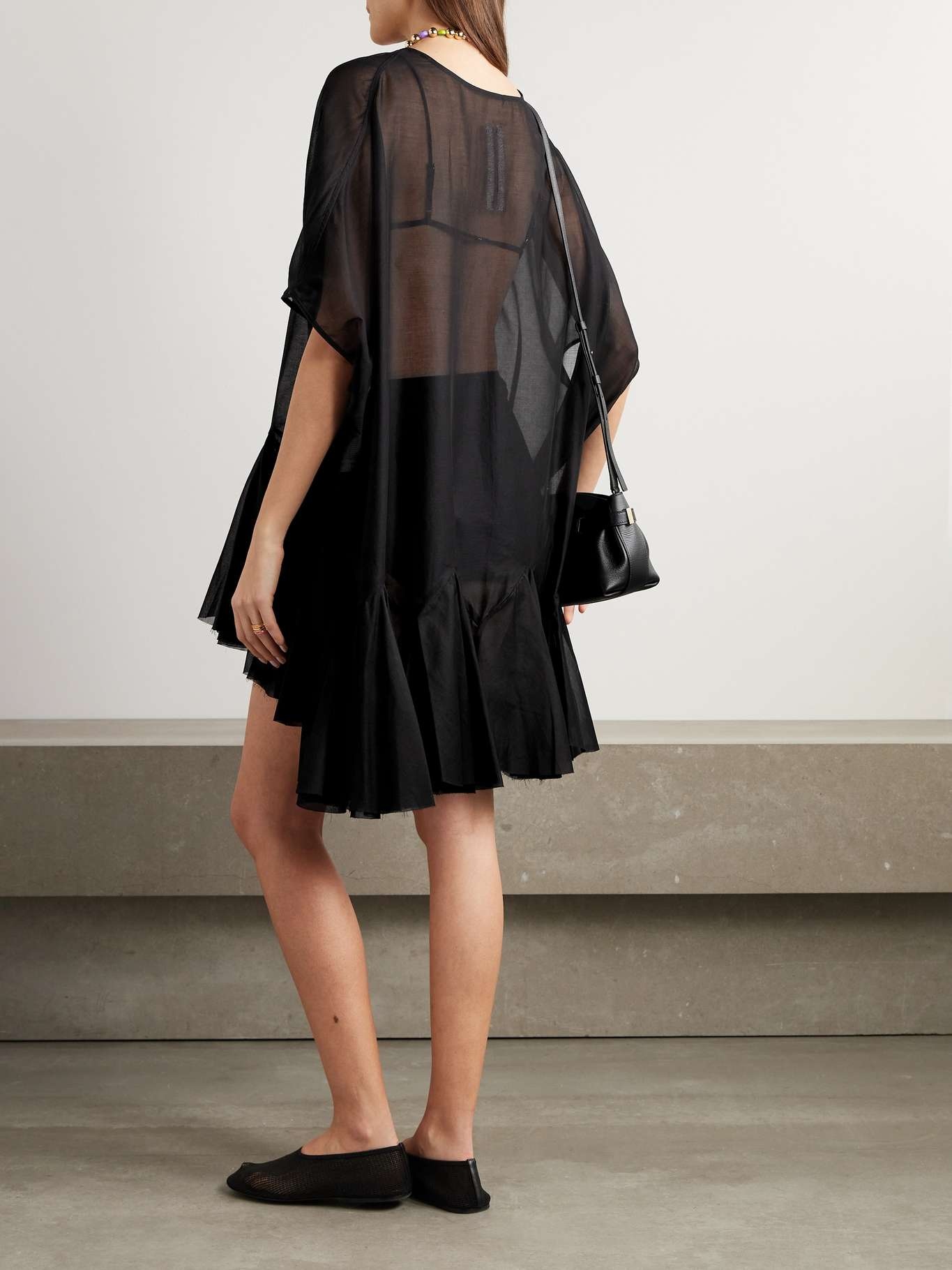 Divine pleated cotton-gauze mini dress - 3