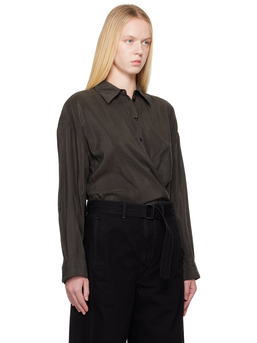 Brown Straight Collar Twisted Shirt - 2