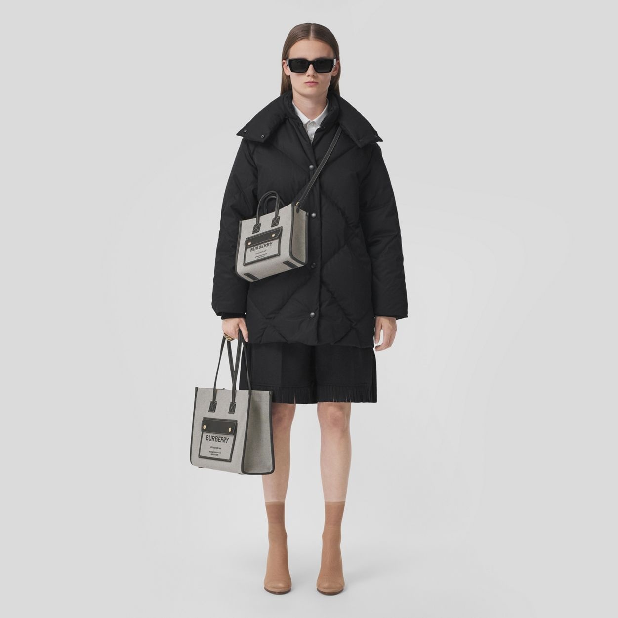 Small Two-tone Canvas and Leather Freya Tote 11