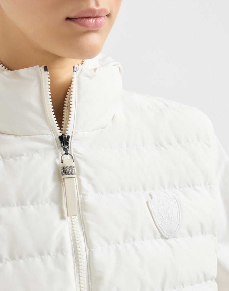 Techno cotton taffeta outerwear jacket with detachable down vest, logo and monili 4