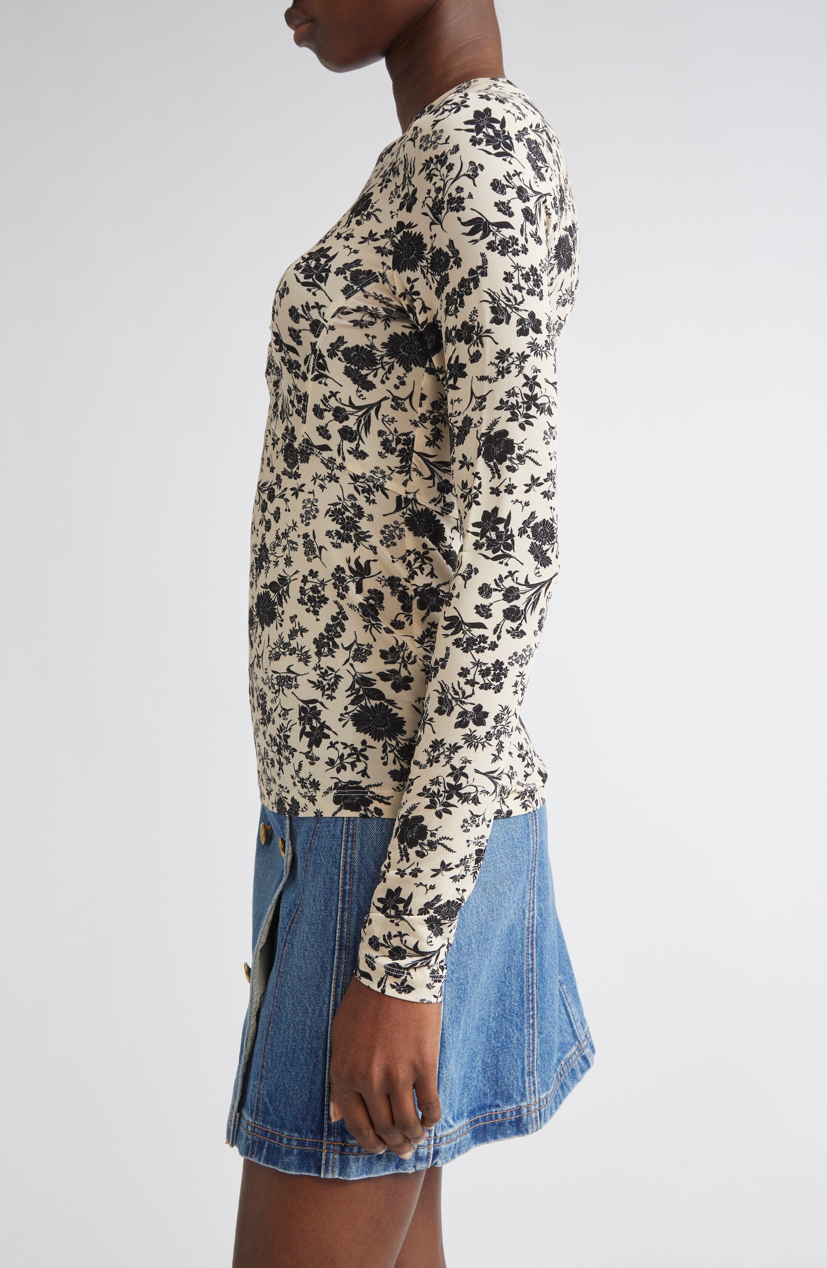 Ulla Johnson Neri Floral Center Ruched Knit Top in White Gardenia at Nordstrom - 4