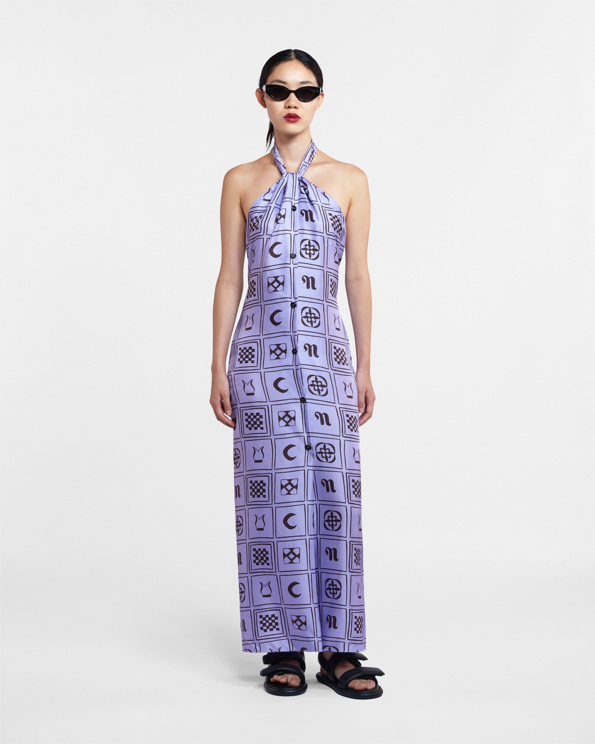 Silk-Twill Halterneck Dress - 1