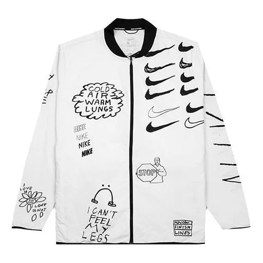 Nike Run Nathan Bell Running Jacket Graffiti Printing Logo Sports Jacket baseball uniform White AJ77 - 1