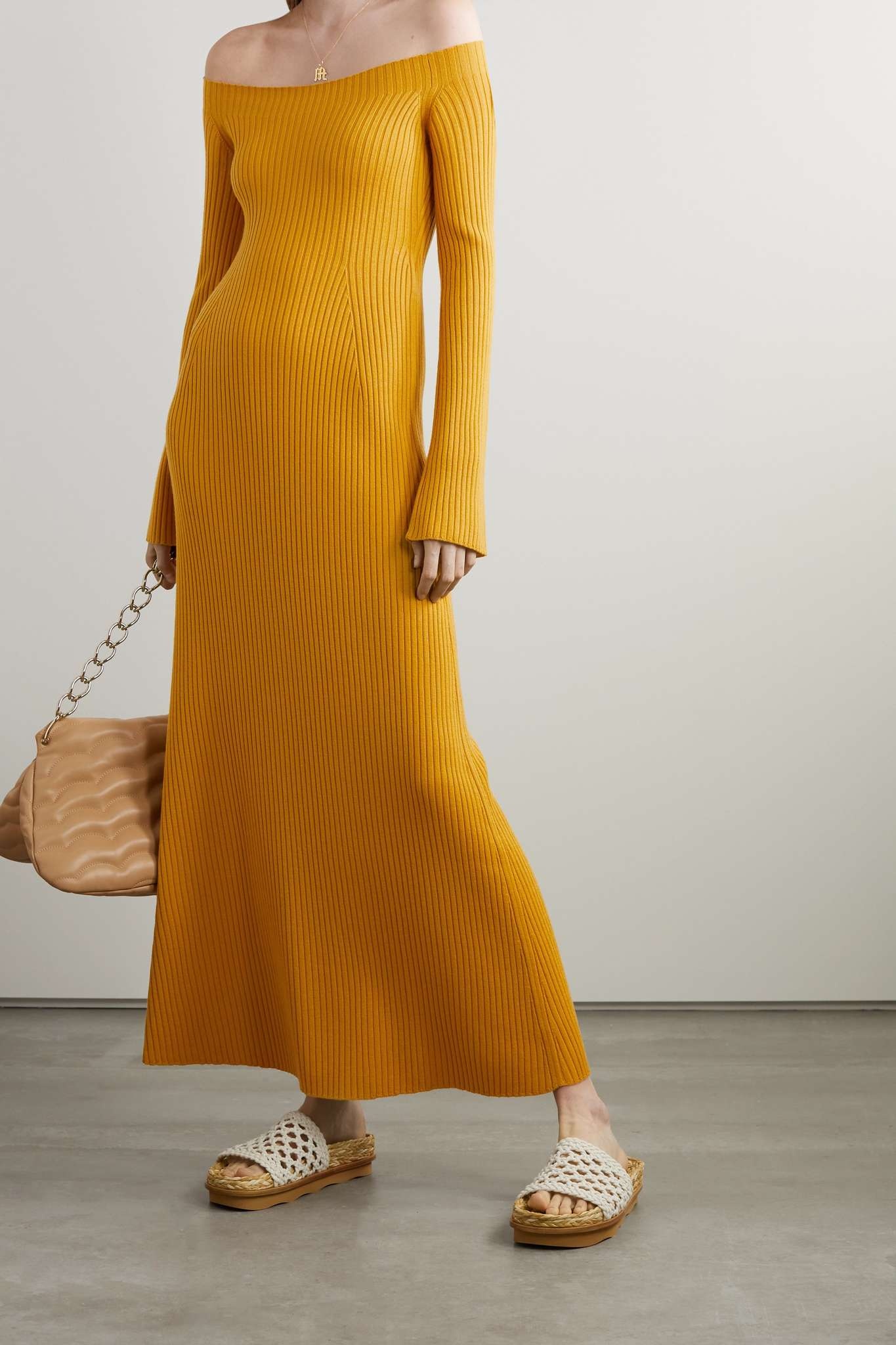 Off-the-shoulder ribbed wool and cashmere-blend maxi dress - 2