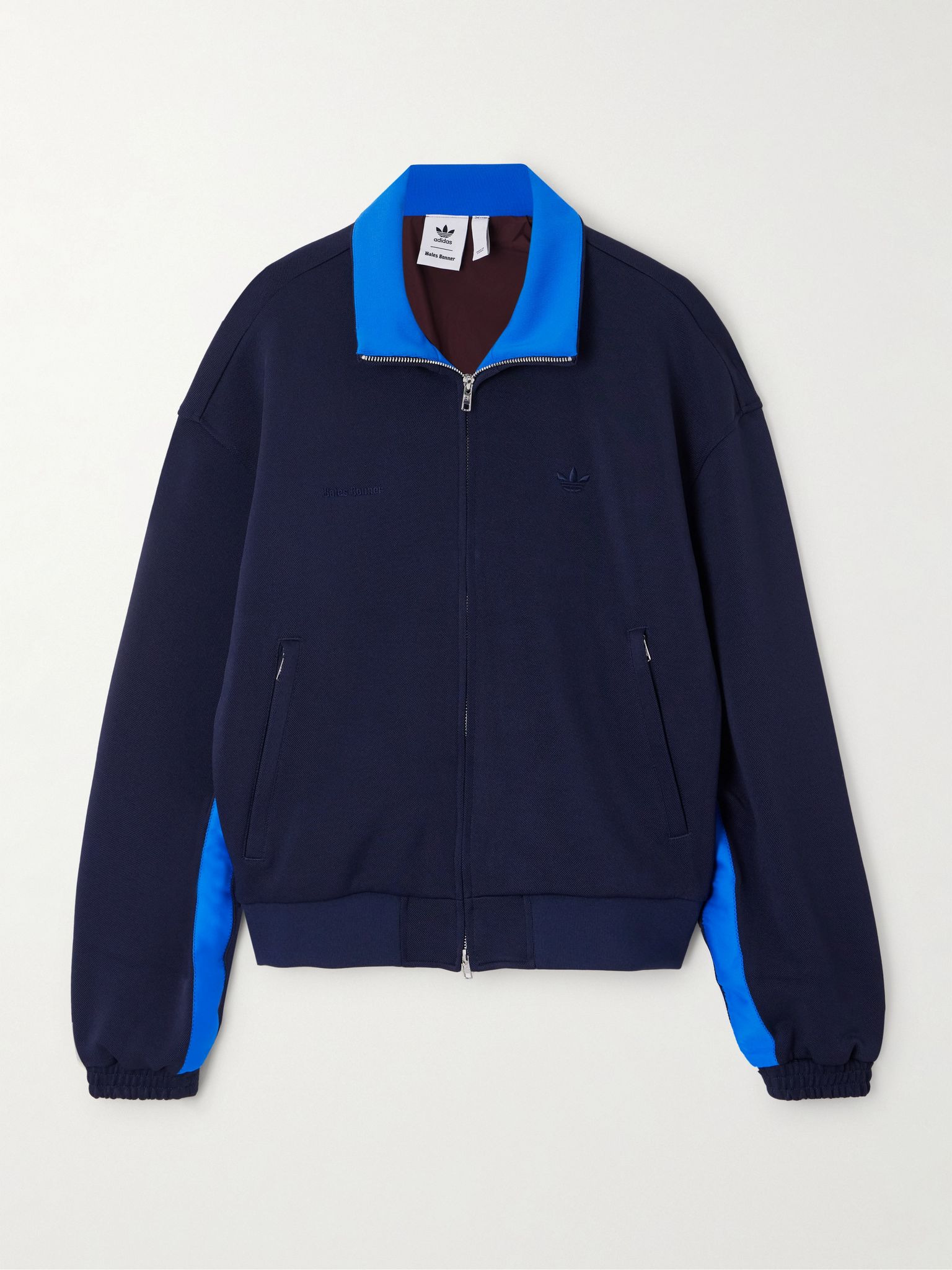+ Wales Bonner Satin-Jersey Trimmed Recycled-Piqué Track Jacket Navy - 1