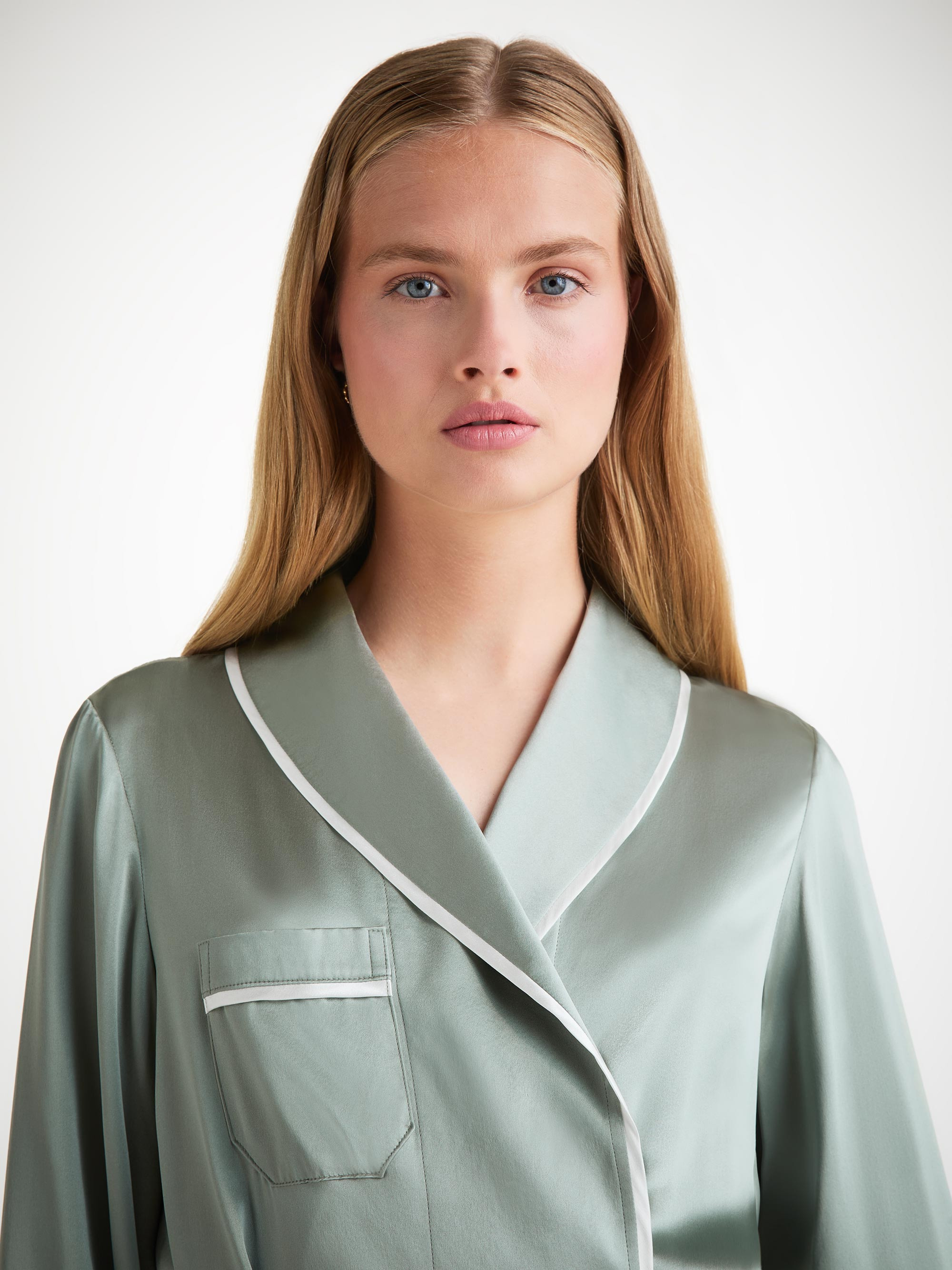 Women's Long Dressing Gown Bailey Silk Satin Green - 6