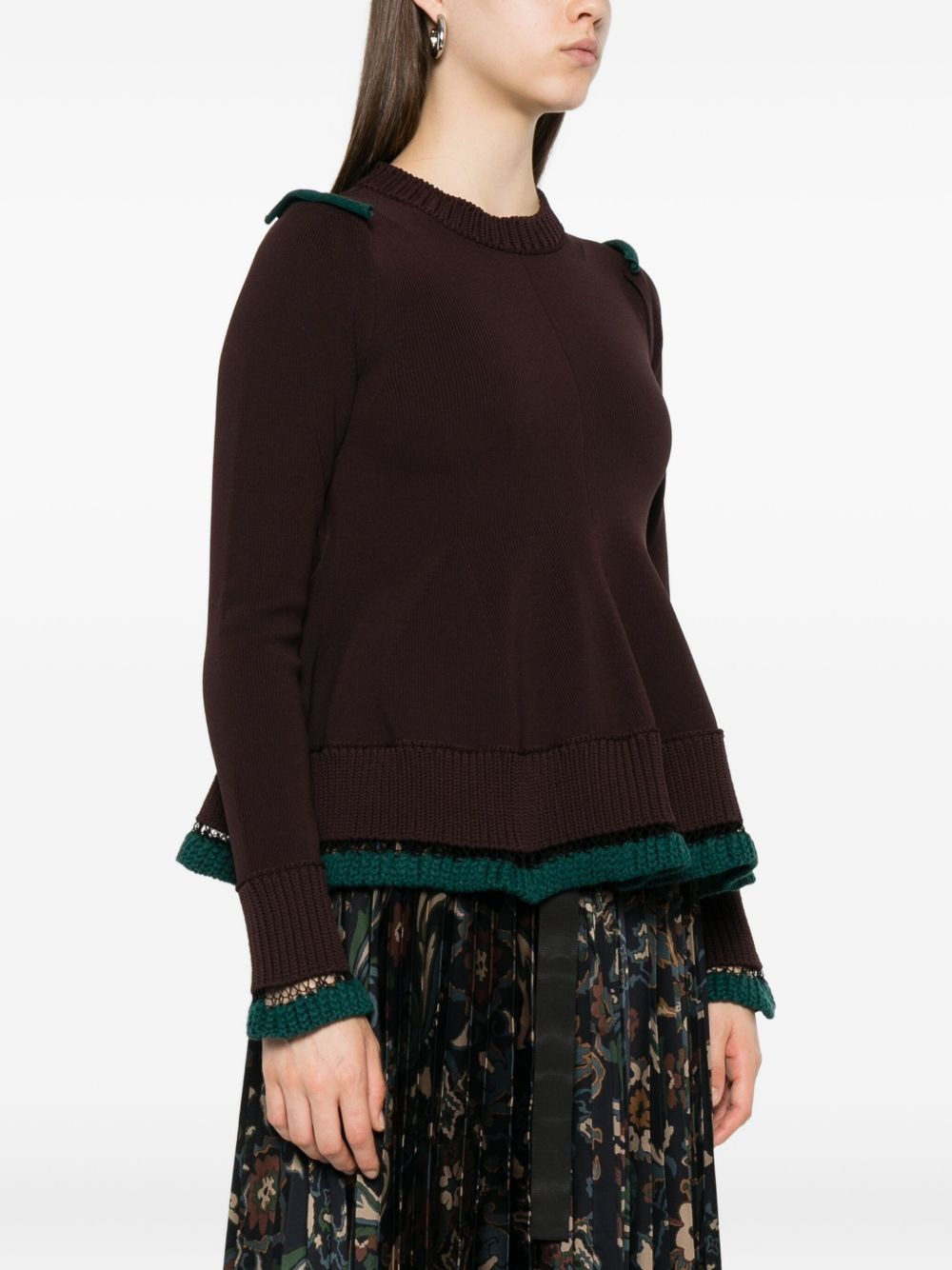ruffled trim wool jumper - 3