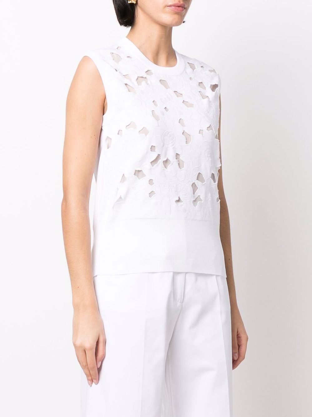 floral-embroidery open-work tank top - 3