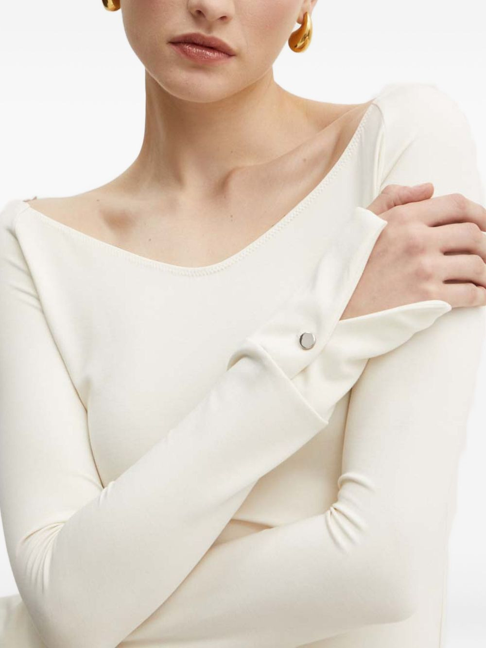 boat-neck button-cuff top - 4