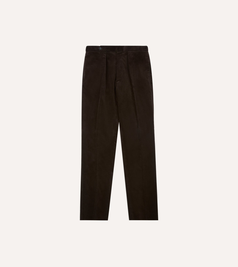 Brown Mid-Wale Corduroy Single Pleat Trouser - 1
