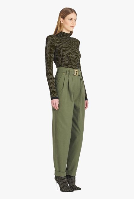 Boyfriend cut khaki jeans with Balmain buckle - 7