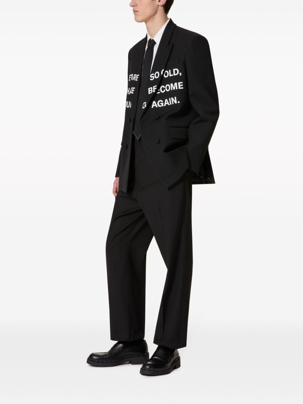 slogan-print double-breasted blazer - 2