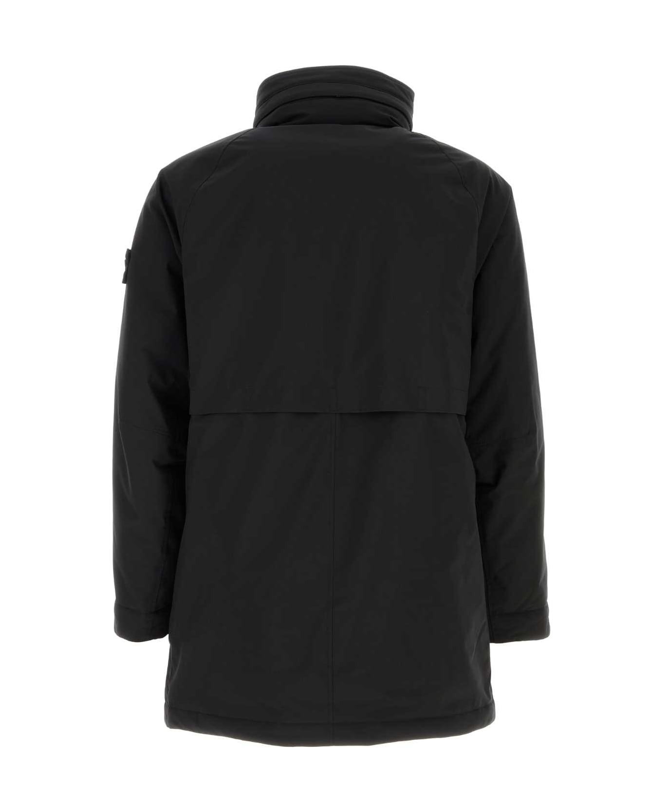Black Stretch Polyester Padded Jacket - 2