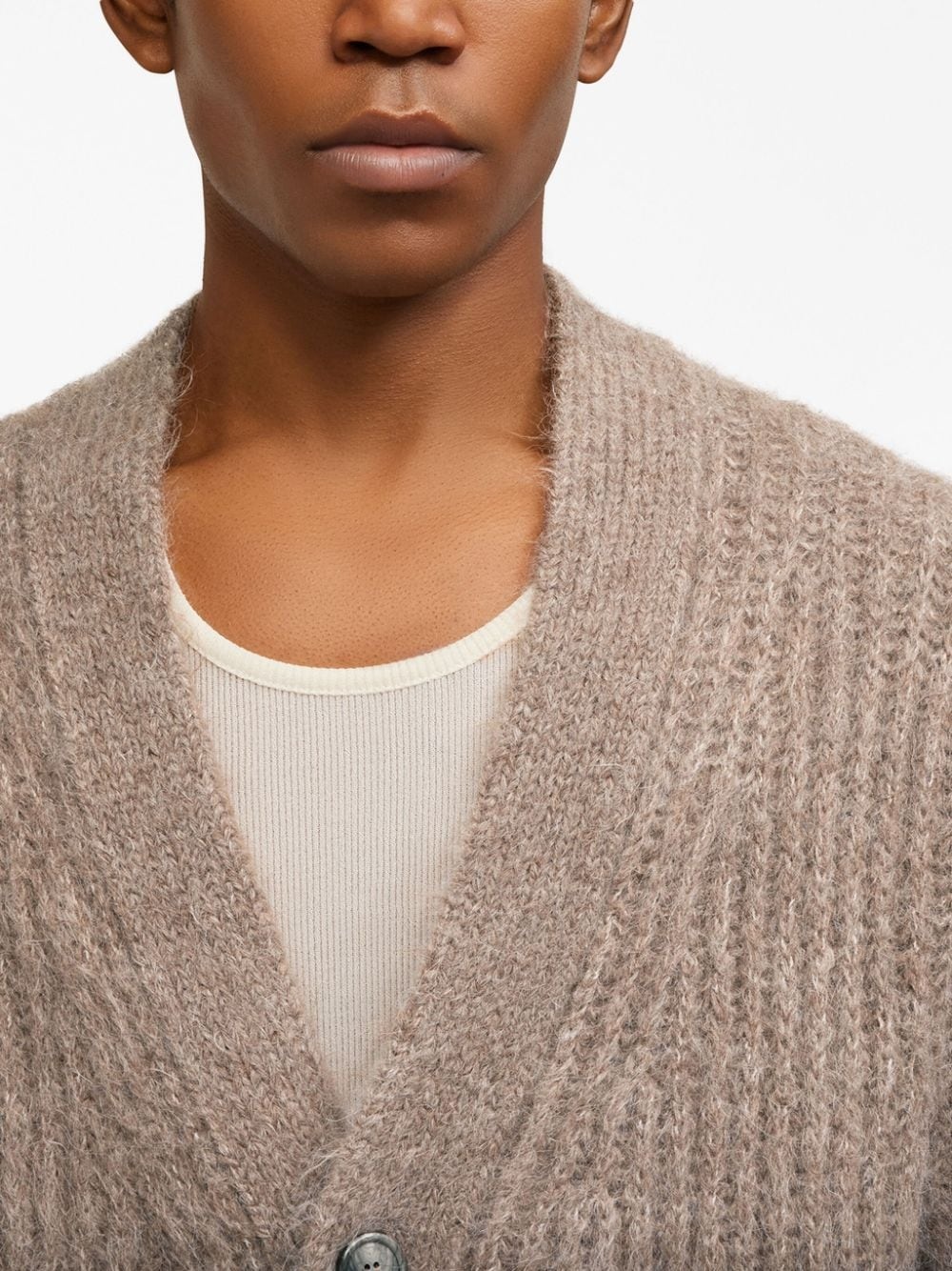 V-neck rib-knit cardigan - 6