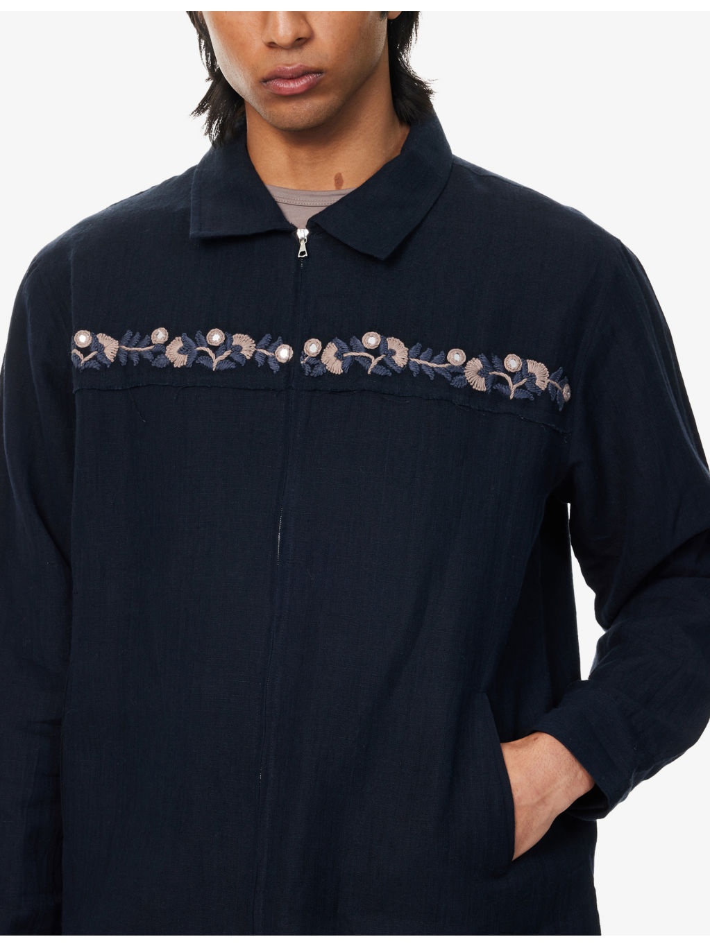 Embroidered-Mirrors Relaxed-Fit Cotton-Linen Jacket - 6