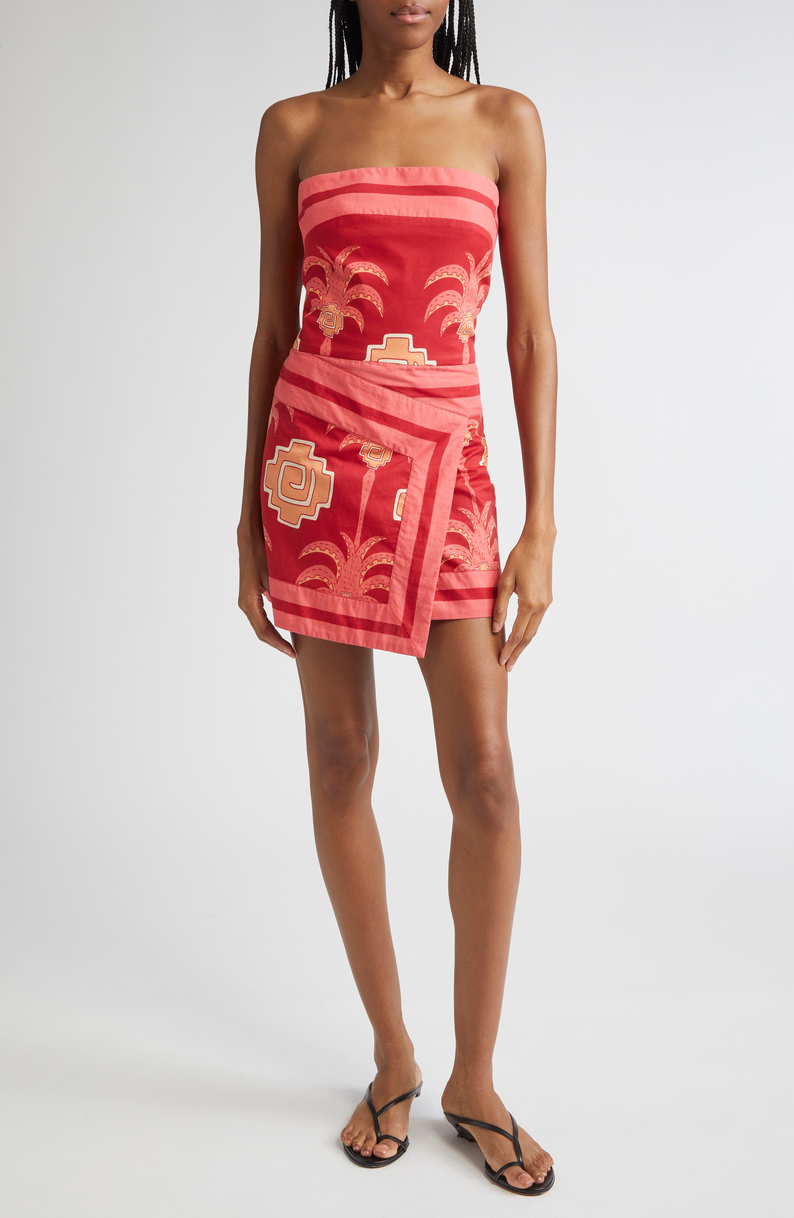 Johanna Ortiz Raiz Ritual Strapless Faux Wrap Minidress in Magenta/Pink/Camel at Nordstrom - 1