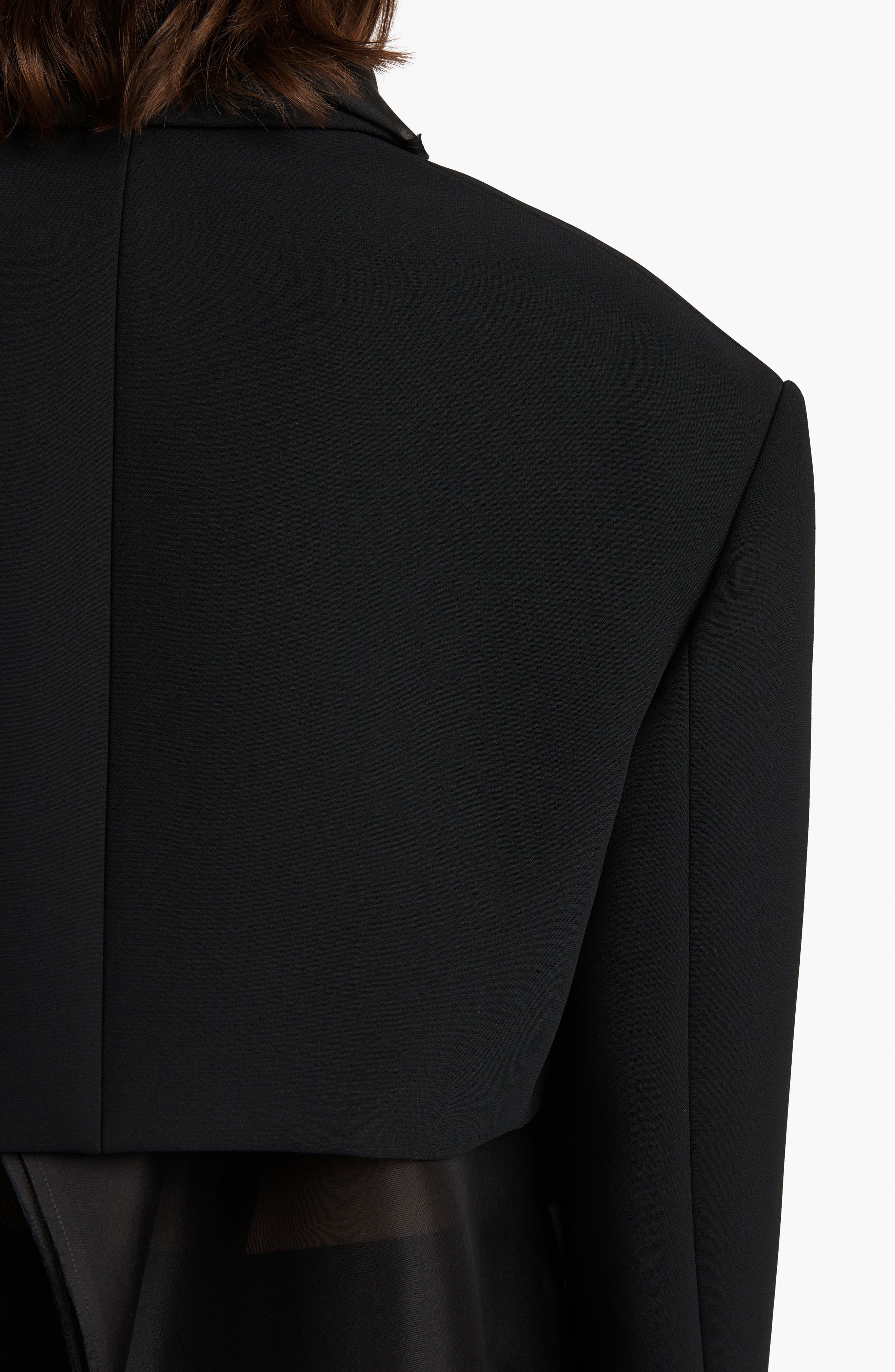Khaite Nando Oversize Satin Back Crepe Crop Jacket in Black at Nordstrom - 4