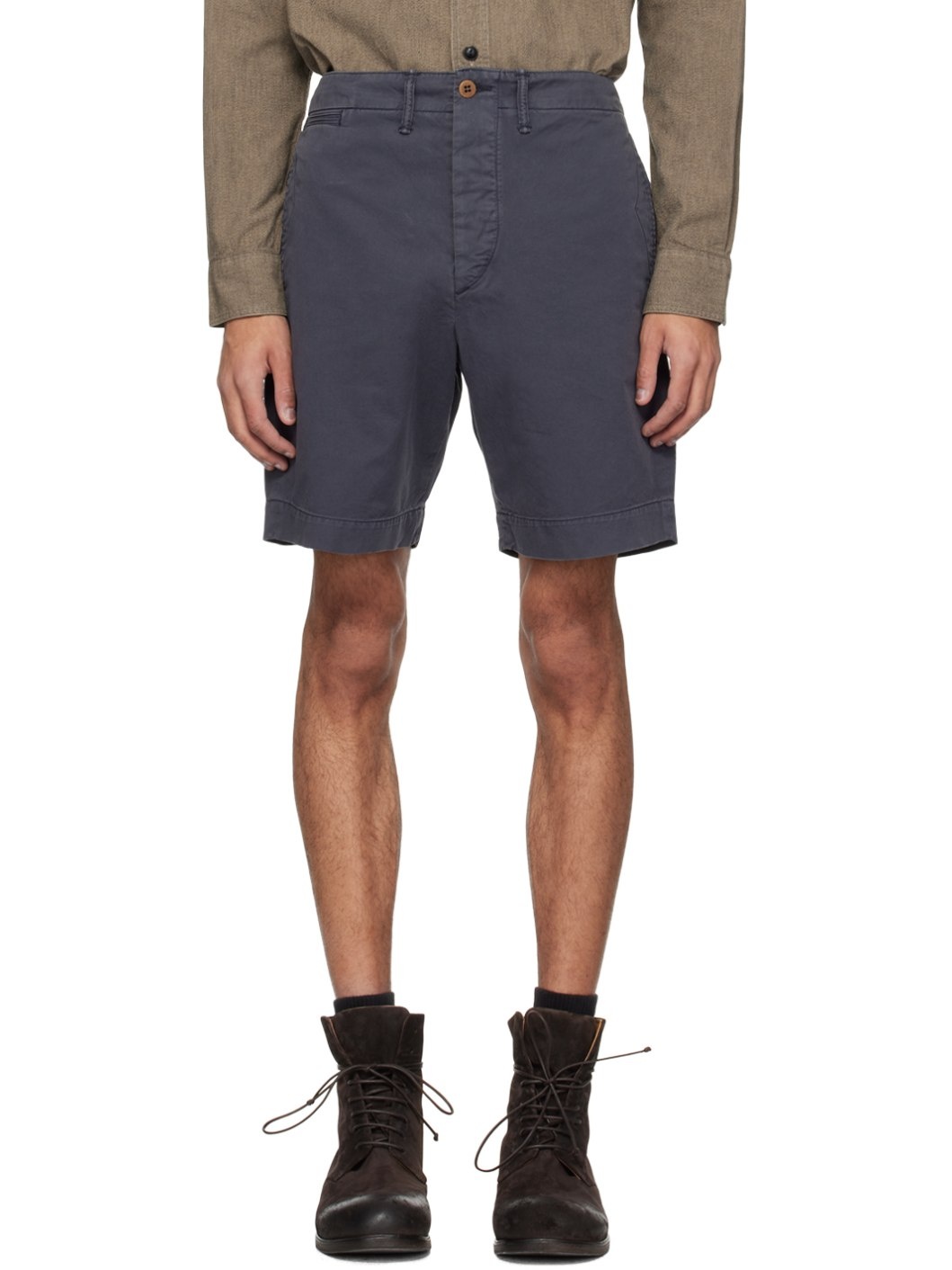 Navy Garment-Dyed Shorts - 1