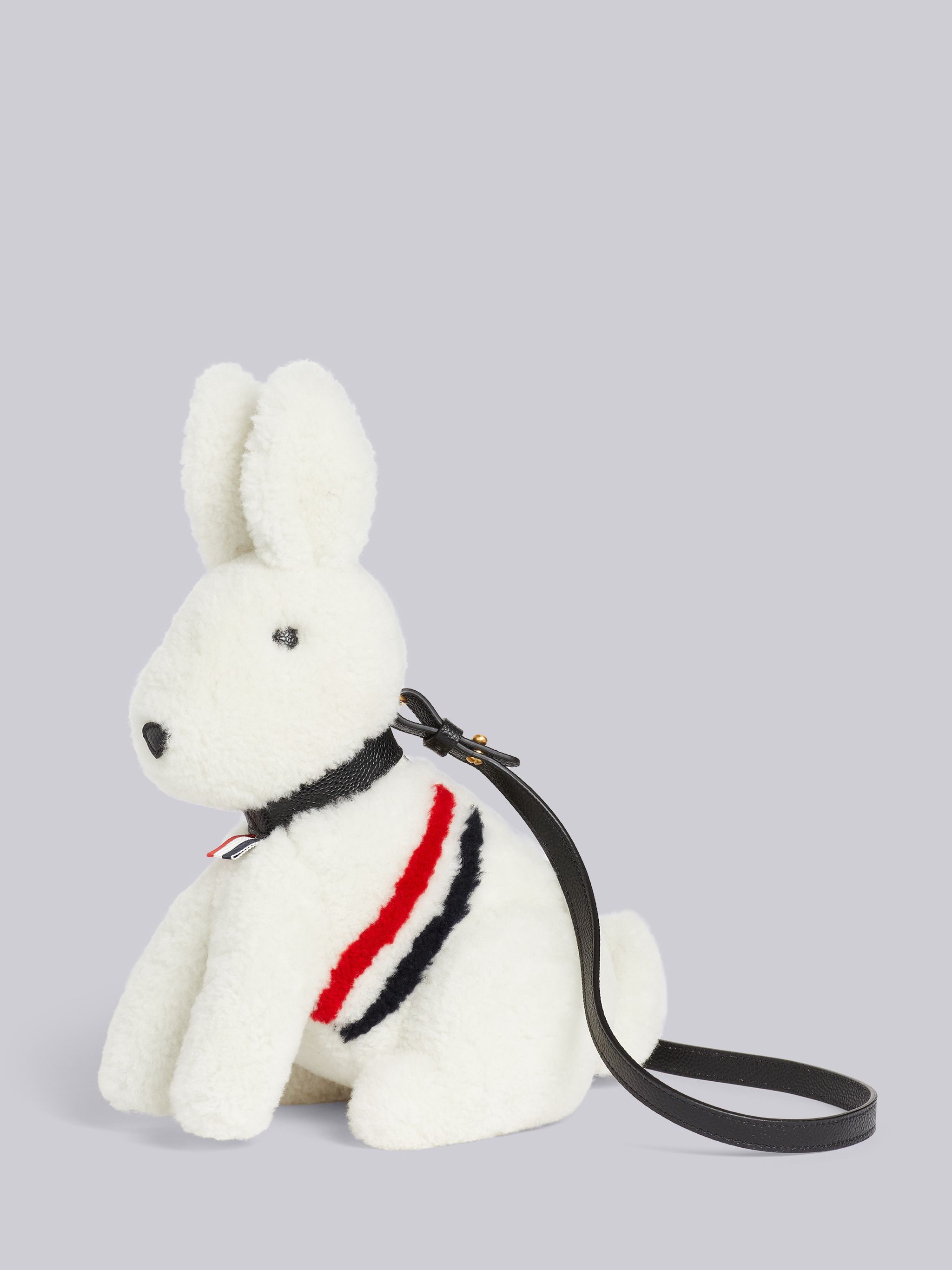 White Curly Merino Shearling Intarsia Stripe Small Rabbit Bag - 3